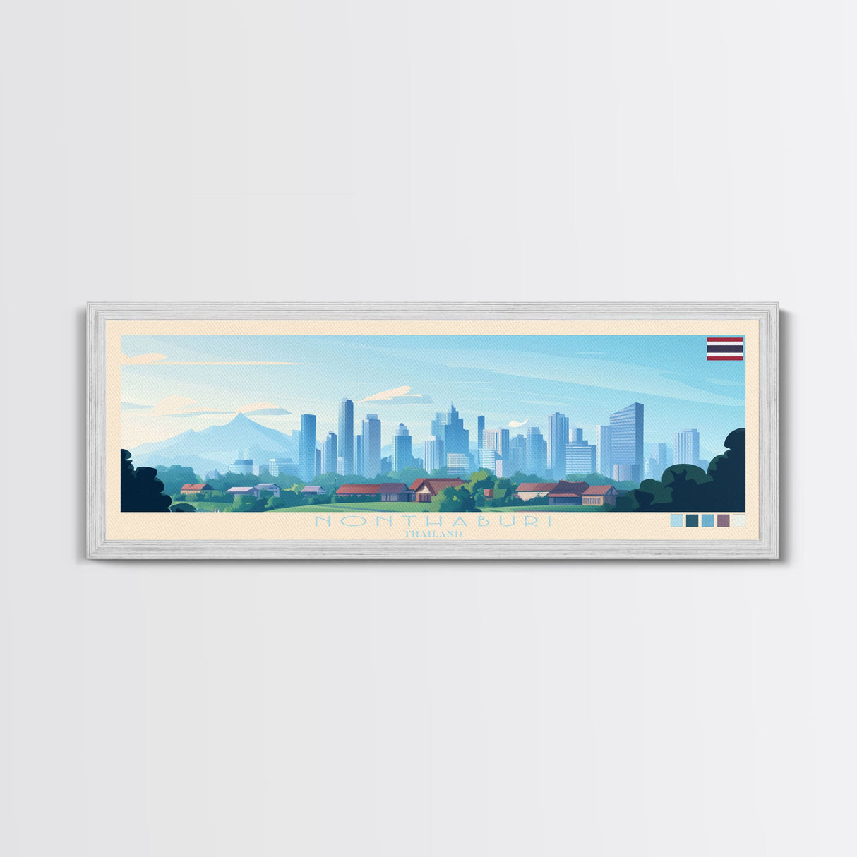 Nonthaburi, Thailand Panoramic Travel Poster Canvas Print, Nonthaburi, Thailand Painting, Thailand Art, Nonthaburi Travel Art, Guest Room Painting