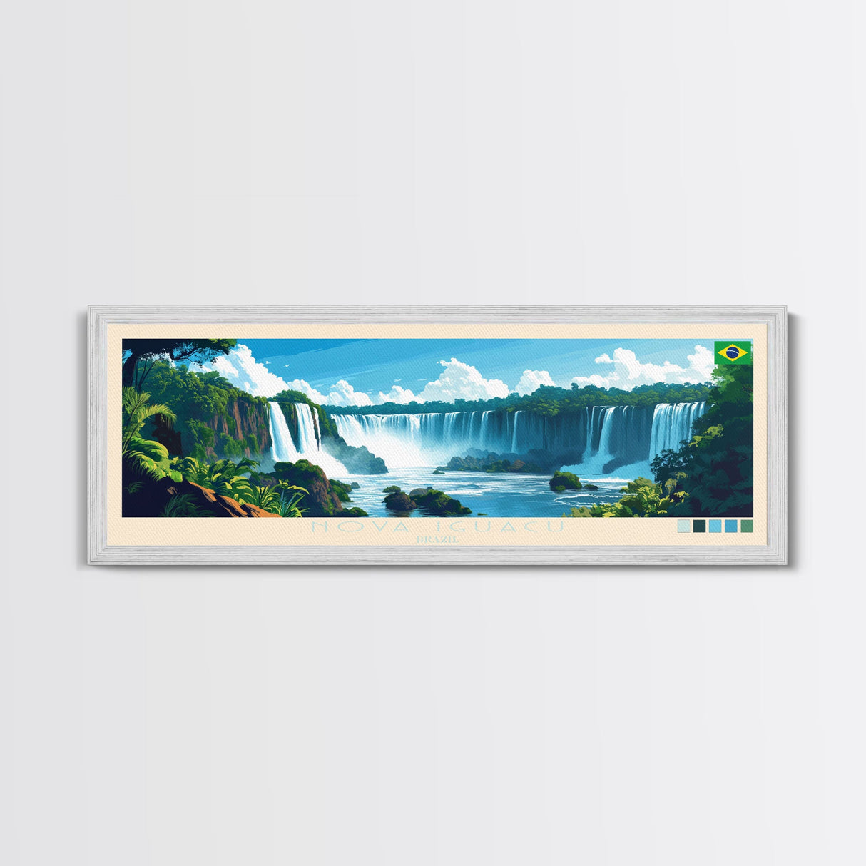 Nova Iguacu, Brazil Panoramic Travel Poster Canvas Print, Nova Iguacu, Brazil Painting, Brazil Art, Nova Iguacu Travel Art, Guest Room Painting