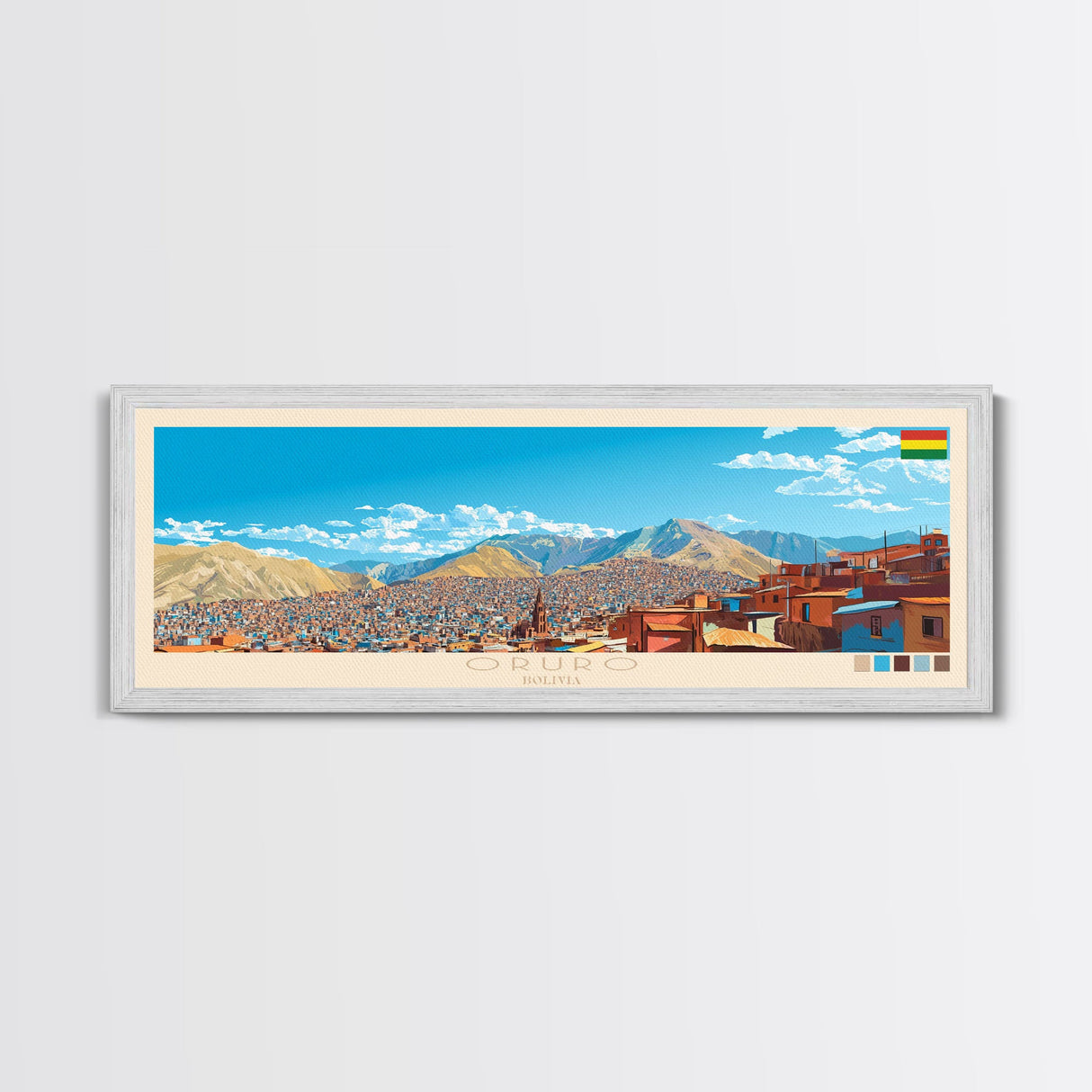 Oruro, Bolivia Panoramic Travel Poster Canvas Print, Oruro, Bolivia Painting, Bolivia Art, Oruro Panoramic Travel Art, Travel Painting