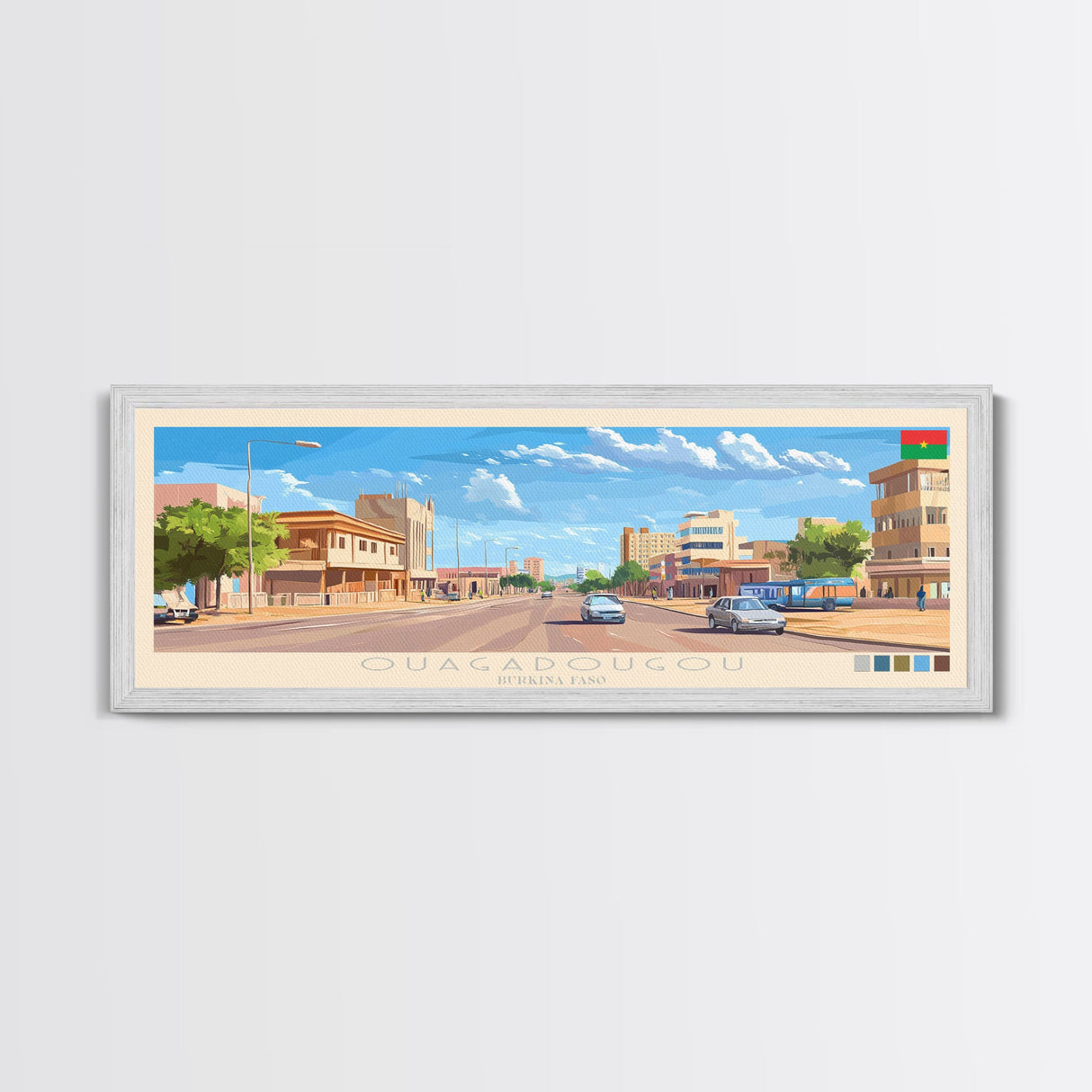 Ouagadougou, Burkina Faso Panoramic Travel Poster Canvas Print, Ouagadougou, Burkina Faso Painting, Burkina Faso Art, Ouagadougou Panoramic Travel Art, Travel Painting