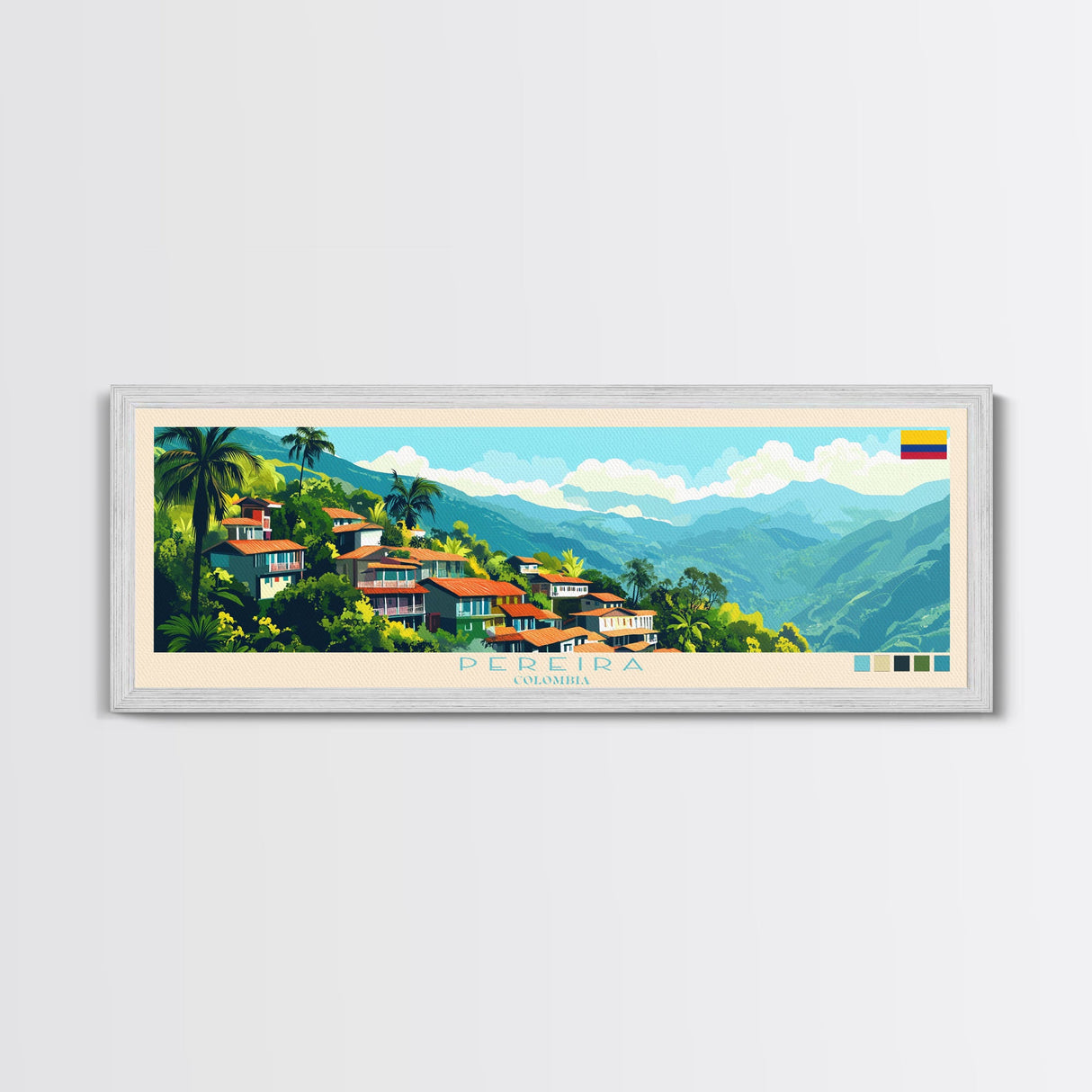 Pereira, Colombia Panoramic Travel Poster Canvas Print, Pereira, Colombia Painting, Colombia Art, Pereira Travel Art, Guest Room Painting