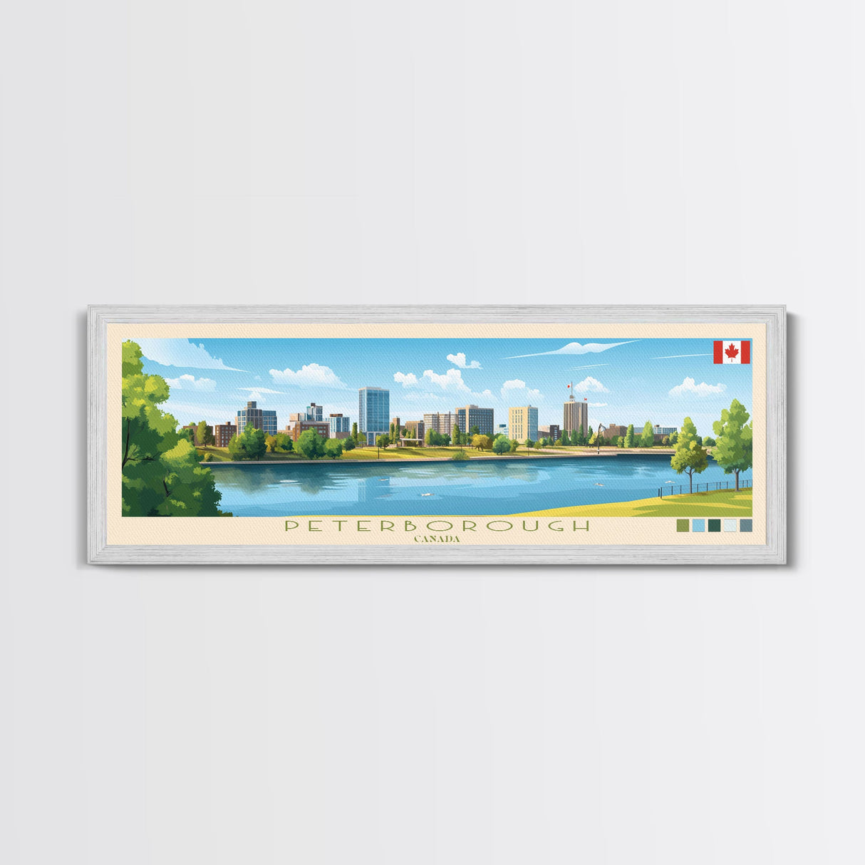 Peterborough, Canada Panoramic Travel Poster Canvas Print, Peterborough, Canada Painting, Canada Art, Peterborough Panoramic Travel Art, Travel Painting