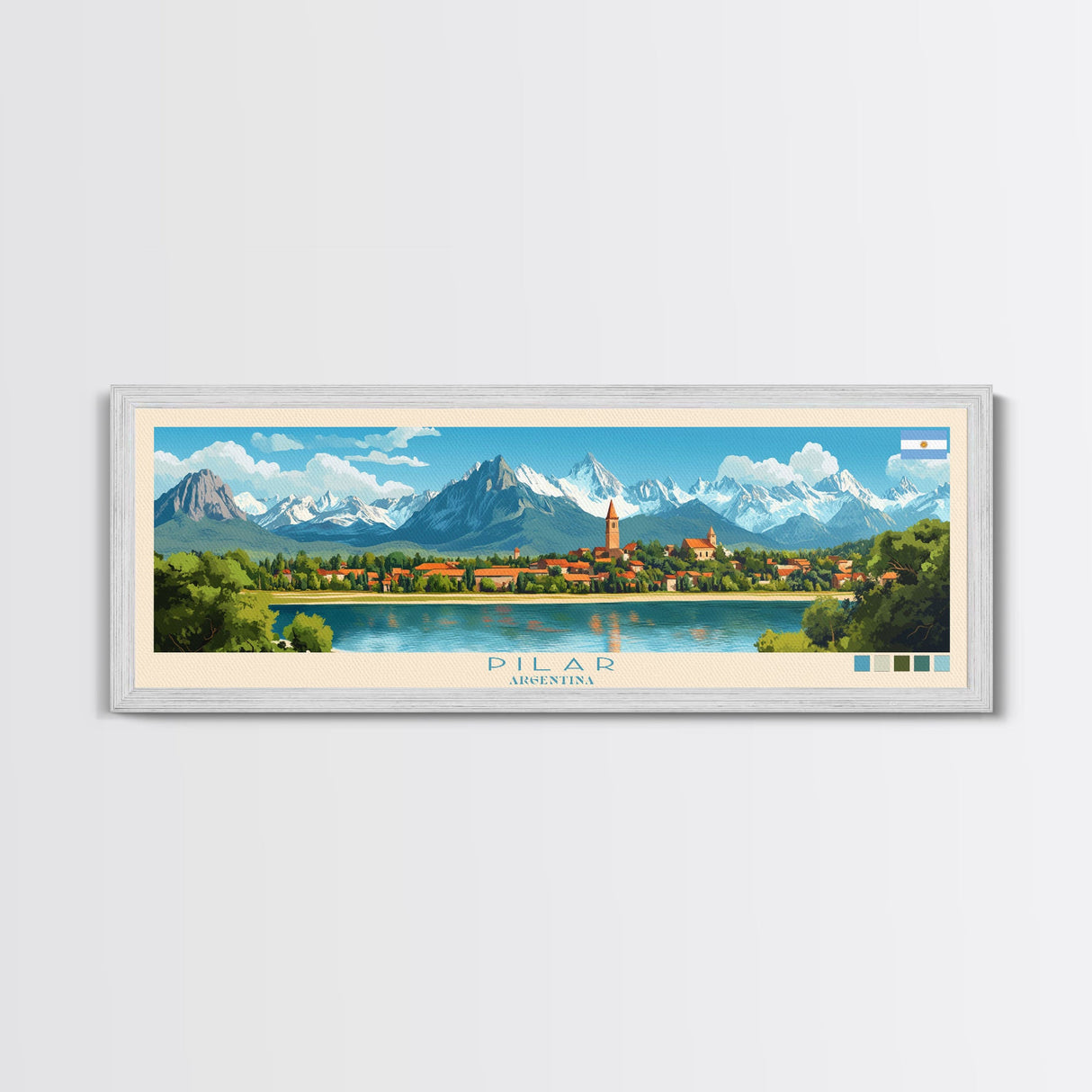 Pilar, Argentina Travel Poster Panoramic Canvas Print, Pilar, Argentina Painting, Argentina Art, Pilar Travel Art, Guest Room Painting