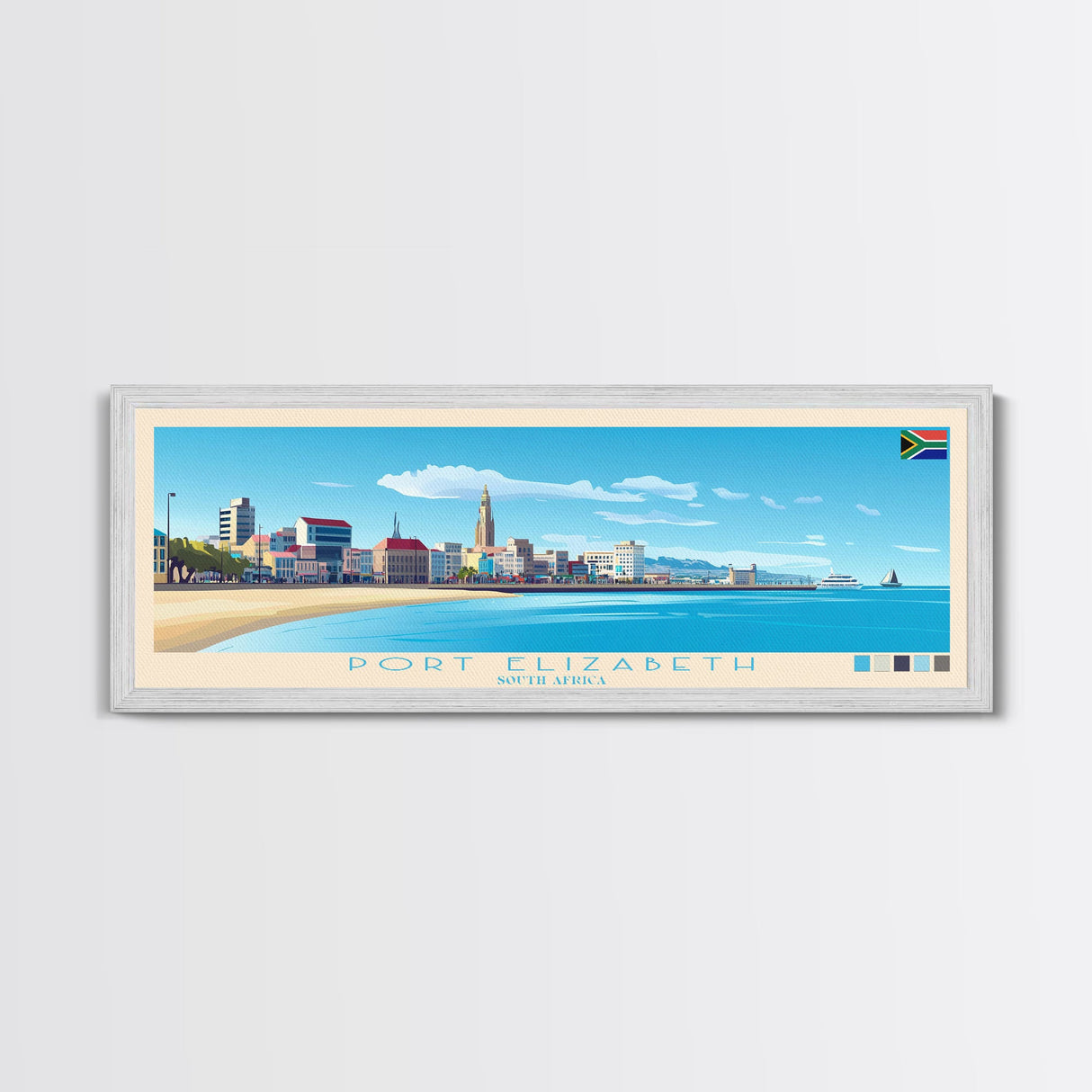 Port Elizabeth, South Africa Panoramic Travel Poster Canvas Print, Port Elizabeth, South Africa Painting, South Africa Art, Port Elizabeth Travel Art, Guest Room Painting