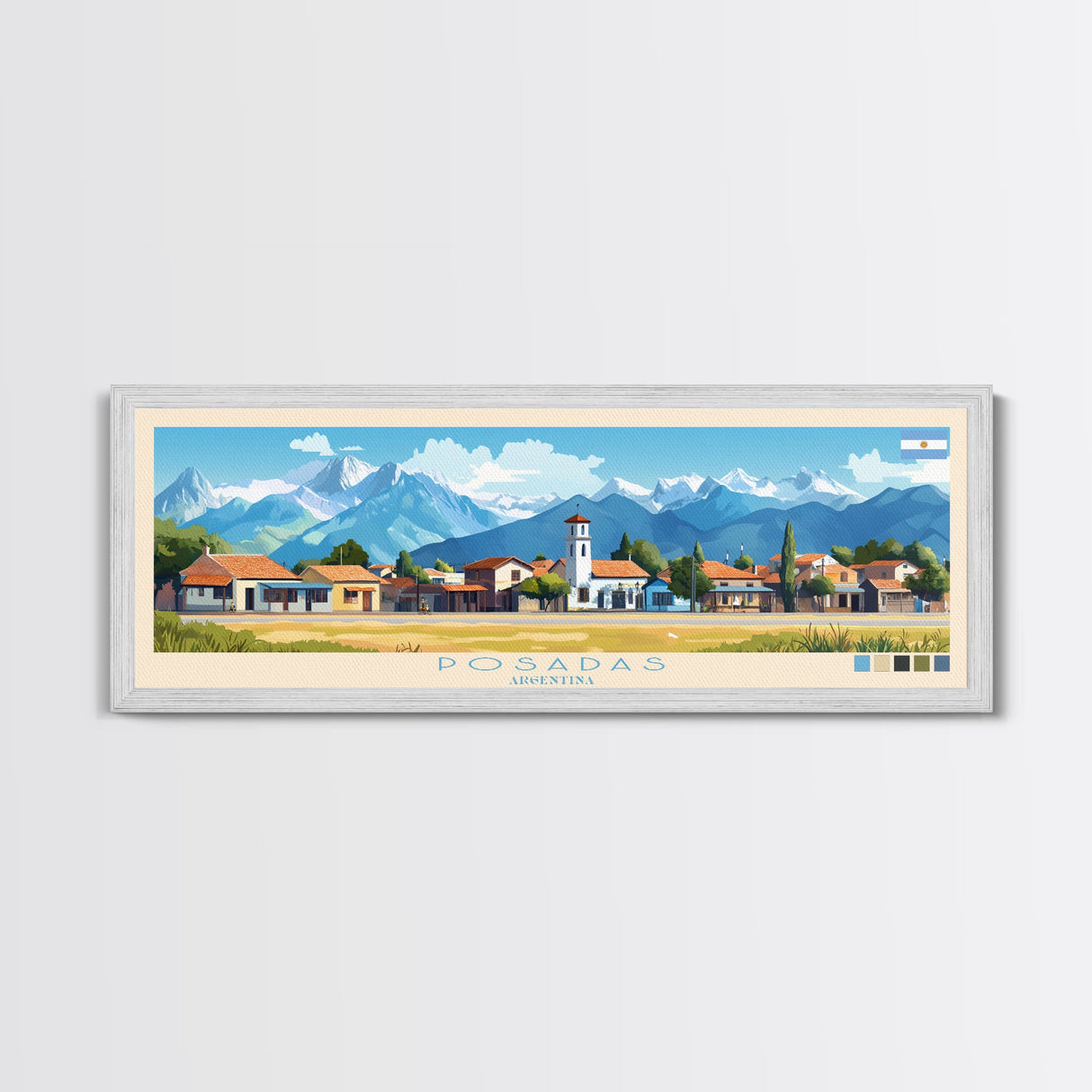 Panoramic Travel Poster Posadas, Argentina Canvas Print, Posadas, Argentina Painting, Argentina Art, Posadas Travel Art, Guest Room Painting