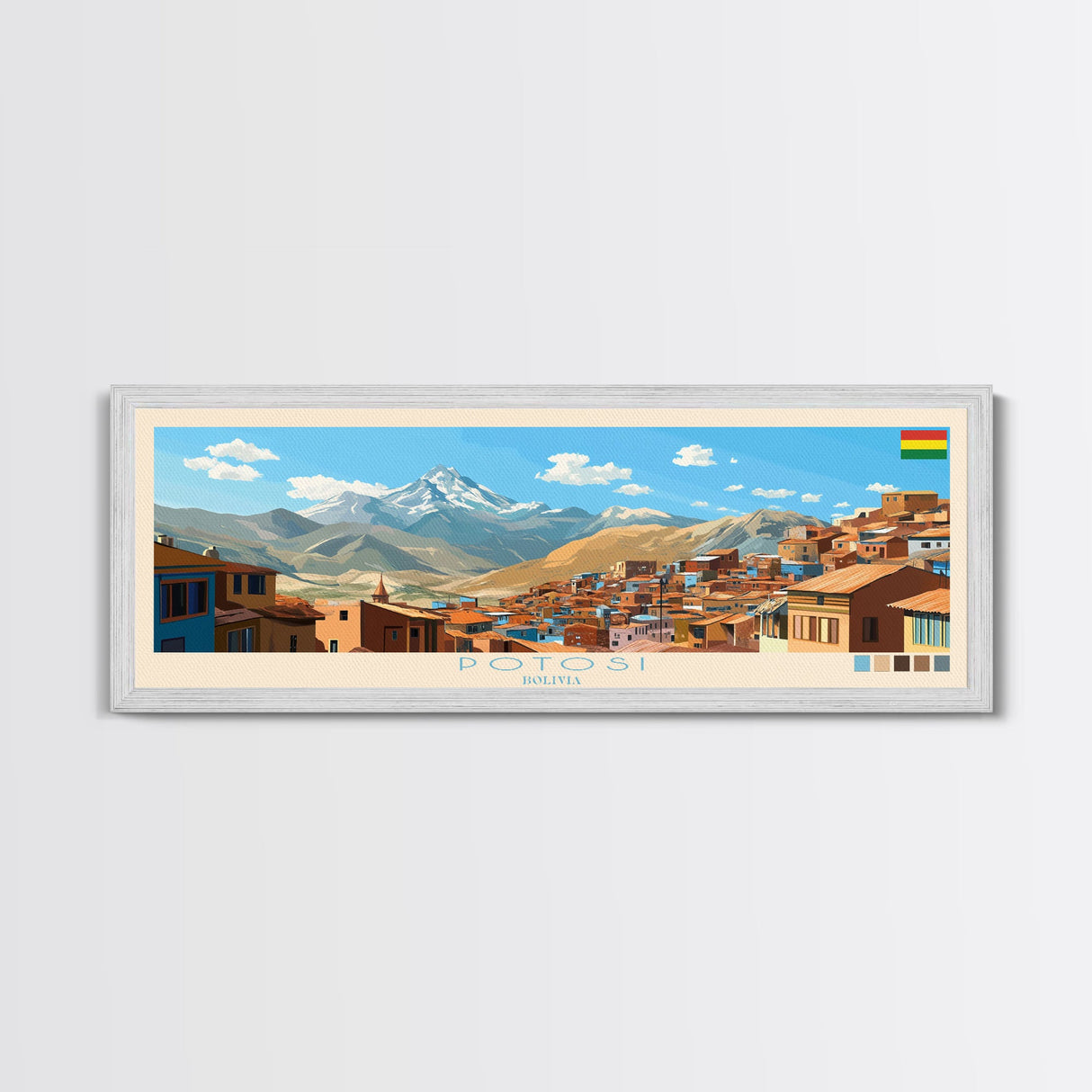 Potosi, Bolivia Panoramic Travel Poster Canvas Print, Potosi, Bolivia Painting, Bolivia Art, Potosi Panoramic Travel Art, Travel Painting