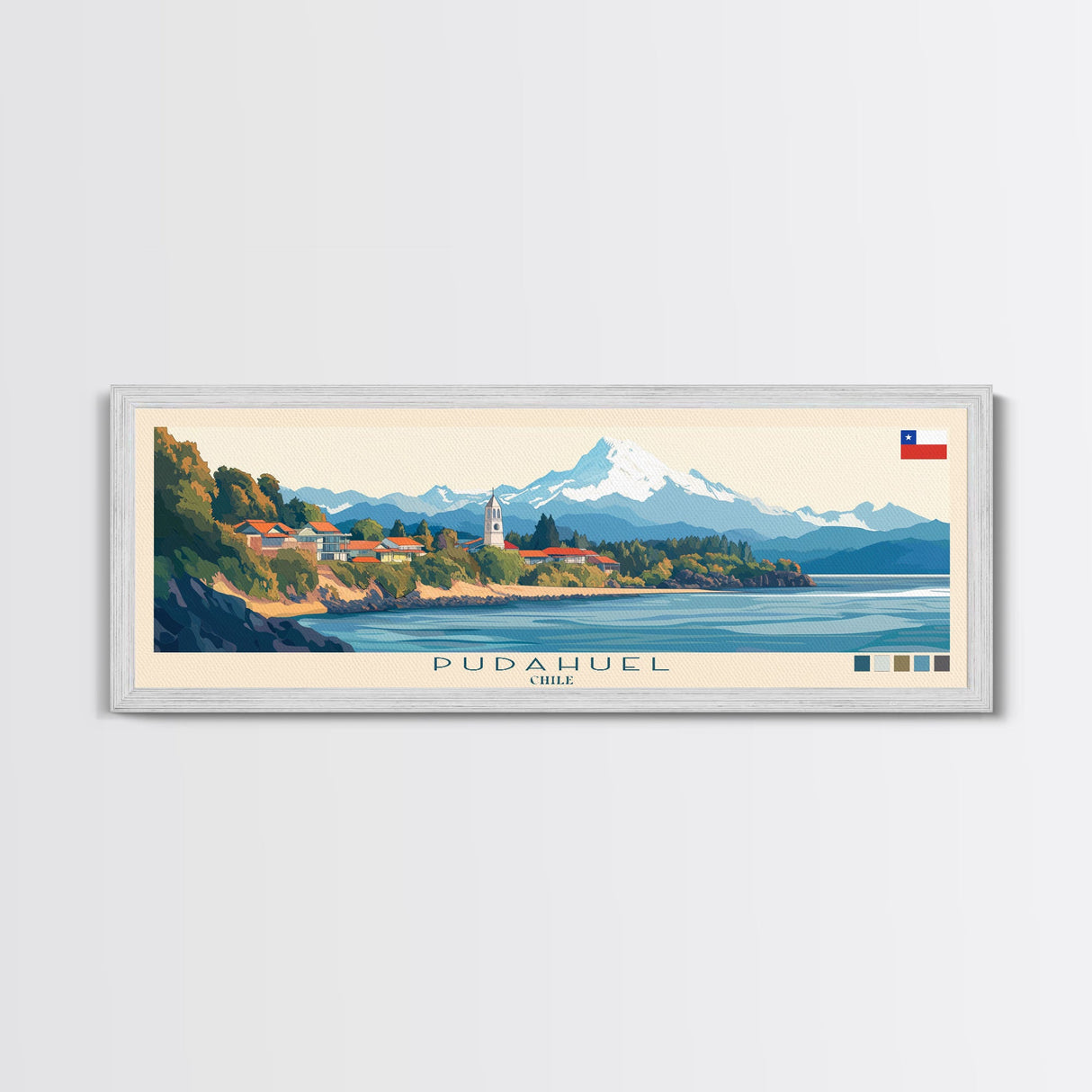 Pudahuel, Chile Travel Poster Panoramic Canvas Print, Pudahuel, Chile Painting, Chile Art, Pudahuel Travel Art, Guest Room Painting