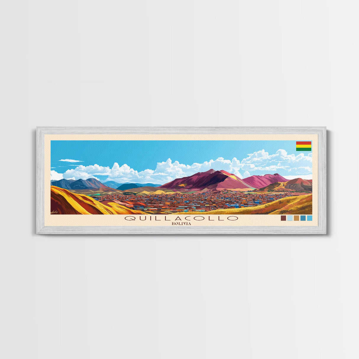 Quillacollo, Bolivia Panoramic Travel Poster Canvas Print, Quillacollo, Bolivia Painting, Bolivia Art, Quillacollo Panoramic Travel Art, Travel Painting