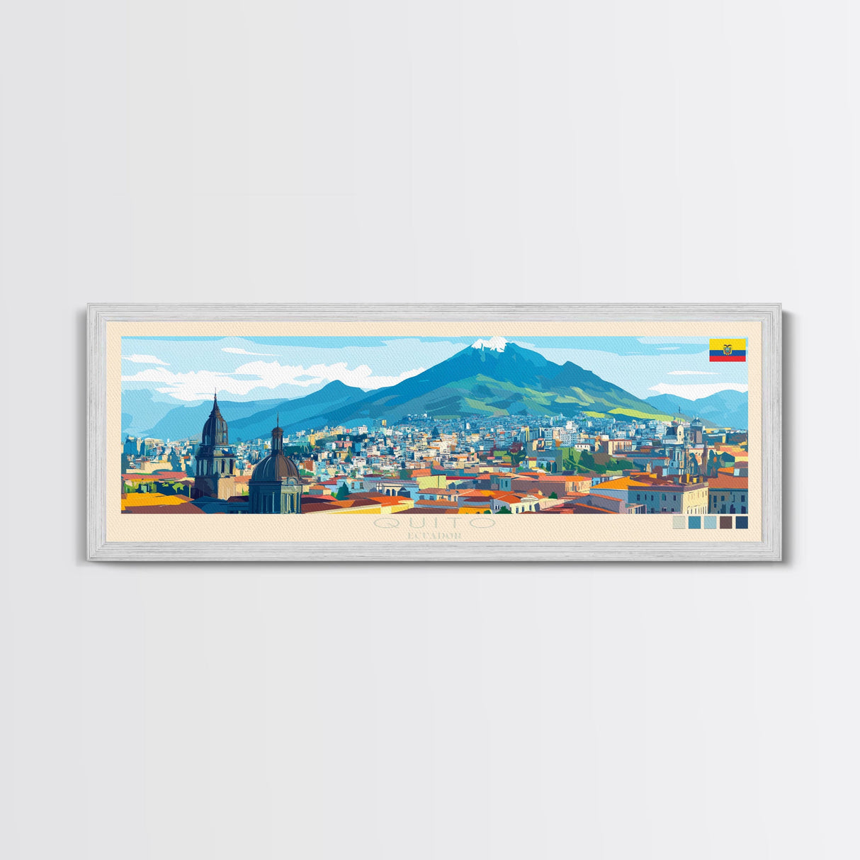 Quito, Ecuador Panoramic Travel Poster Canvas Print, Quito, Ecuador Painting, Ecuador Art, Quito Travel Art, Guest Room Painting