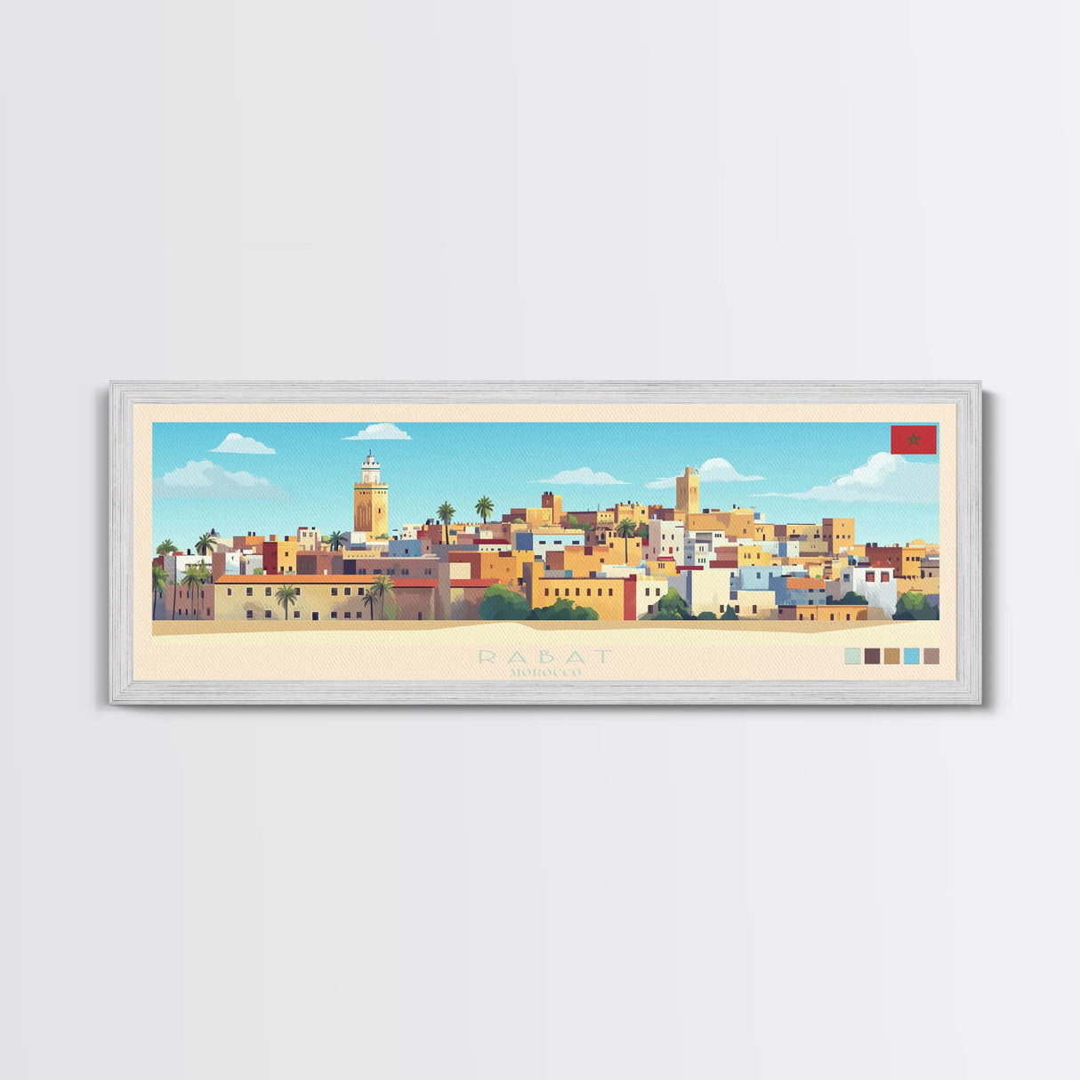 Panoramic Travel Poster Rabat, Morocco Canvas Print, Rabat, Morocco Painting, Morocco Art, Rabat Travel Art, Guest Room Painting