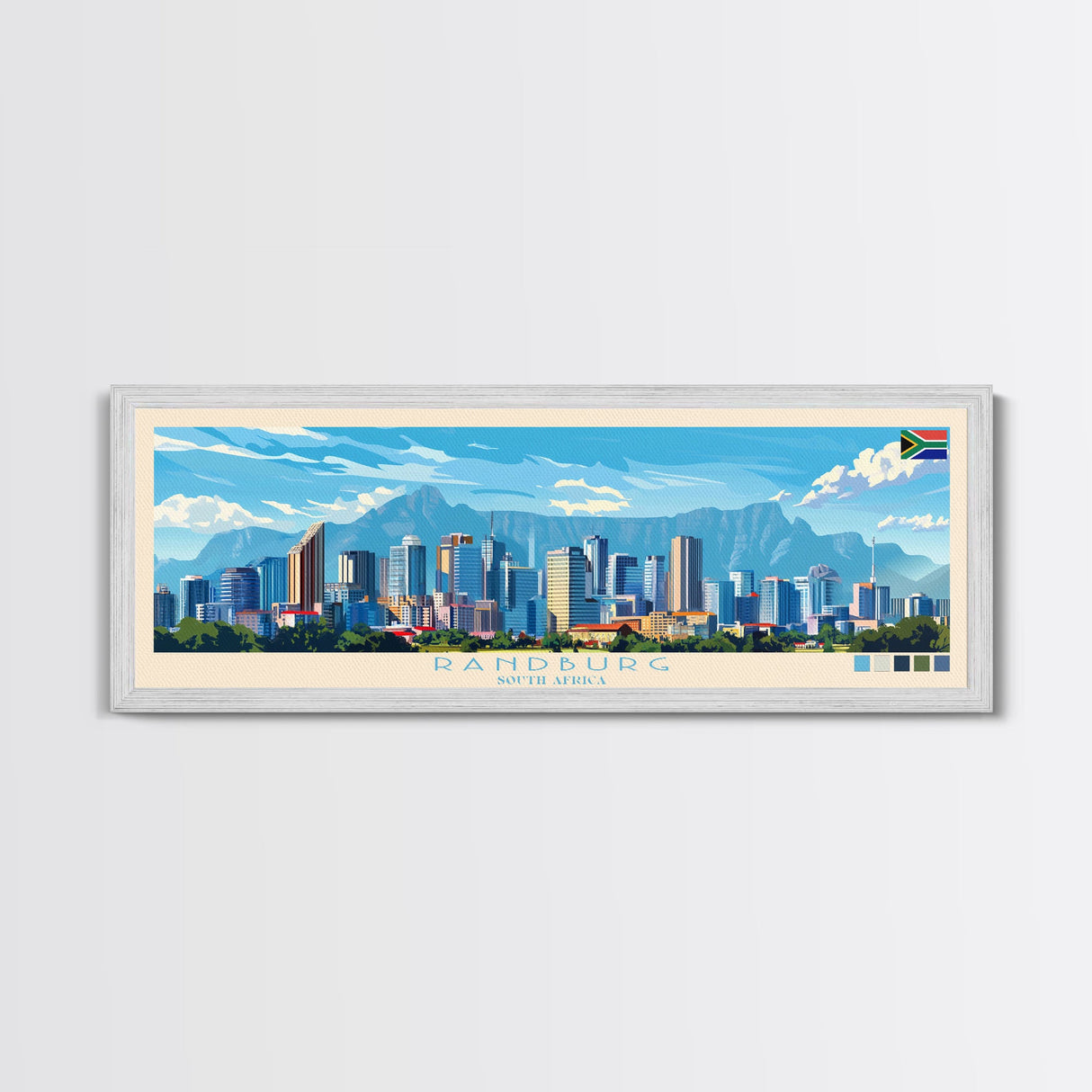 Randburg, South Africa Panoramic Travel Poster Canvas Print, Randburg, South Africa Painting, South Africa Art, Randburg Travel Art, Guest Room Painting