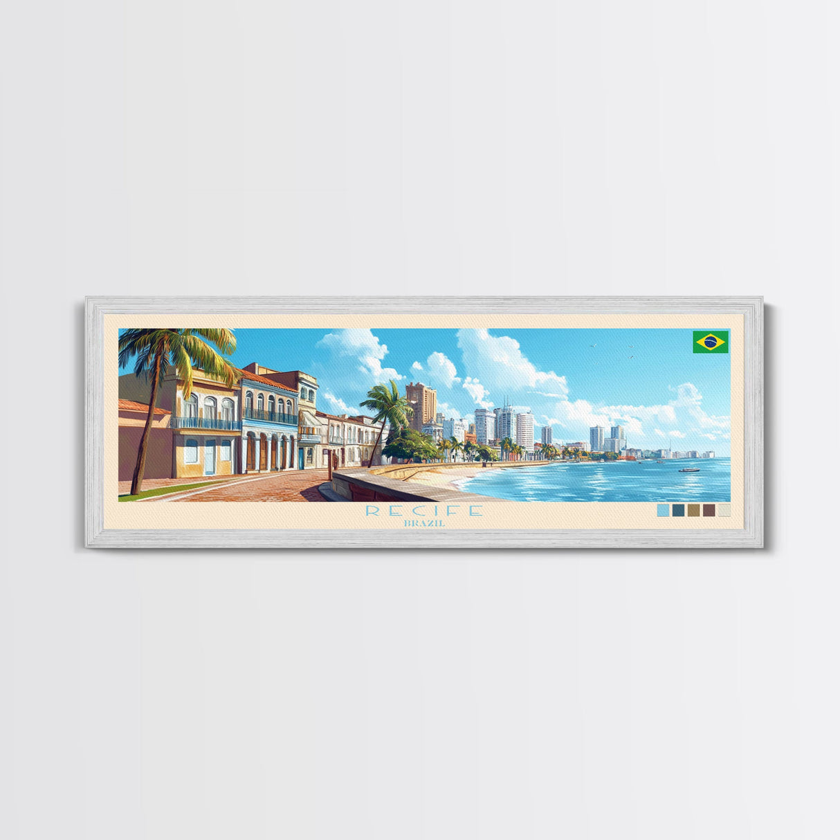 Recife, Brazil Travel Poster Panoramic Canvas Print, Recife, Brazil Painting, Brazil Art, Recife Travel Art, Guest Room Painting