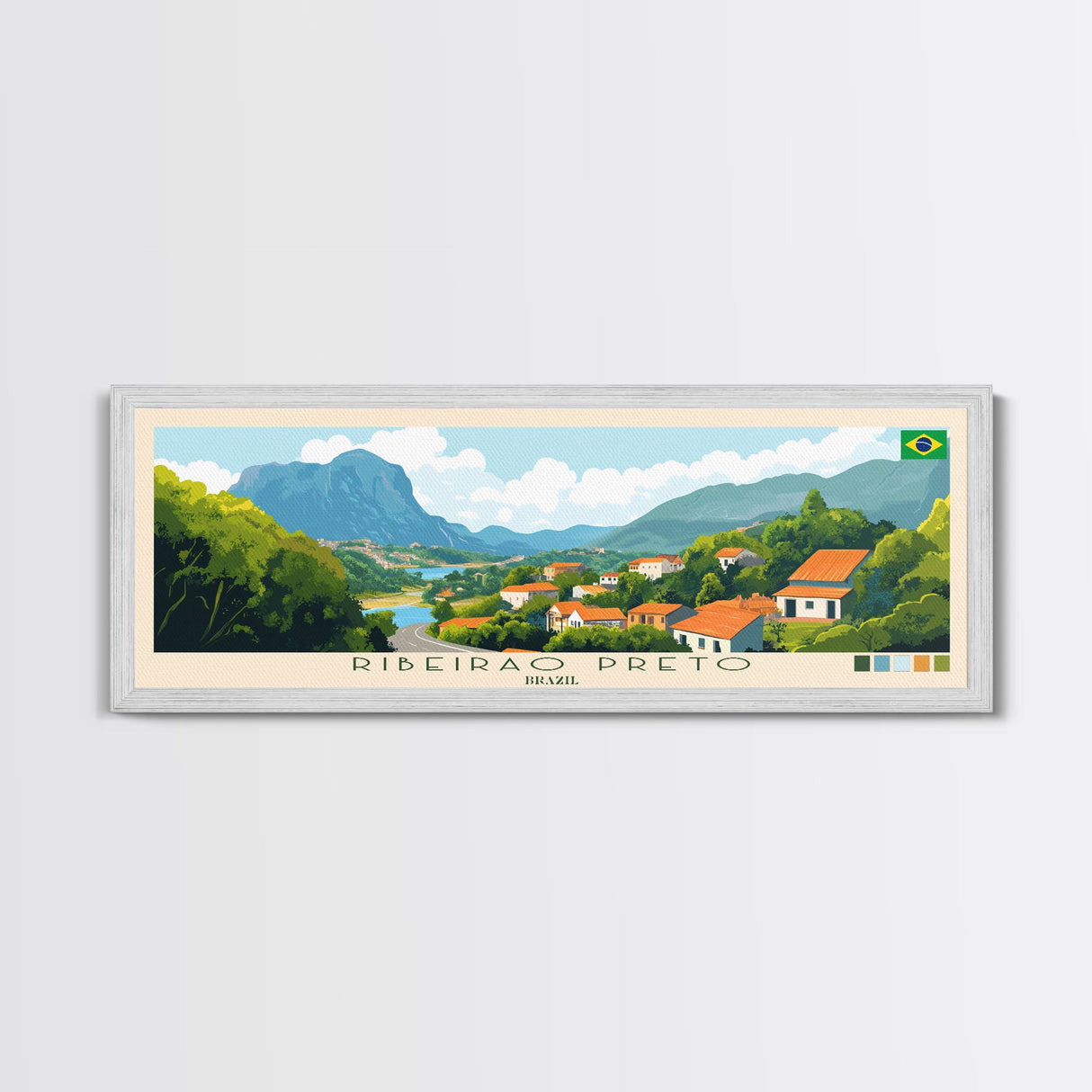 Ribeirao Preto, Brazil Panoramic Travel Poster Canvas Print, Ribeirao Preto, Brazil Painting, Brazil Art, Ribeirao Preto Panoramic Travel Art, Travel Painting