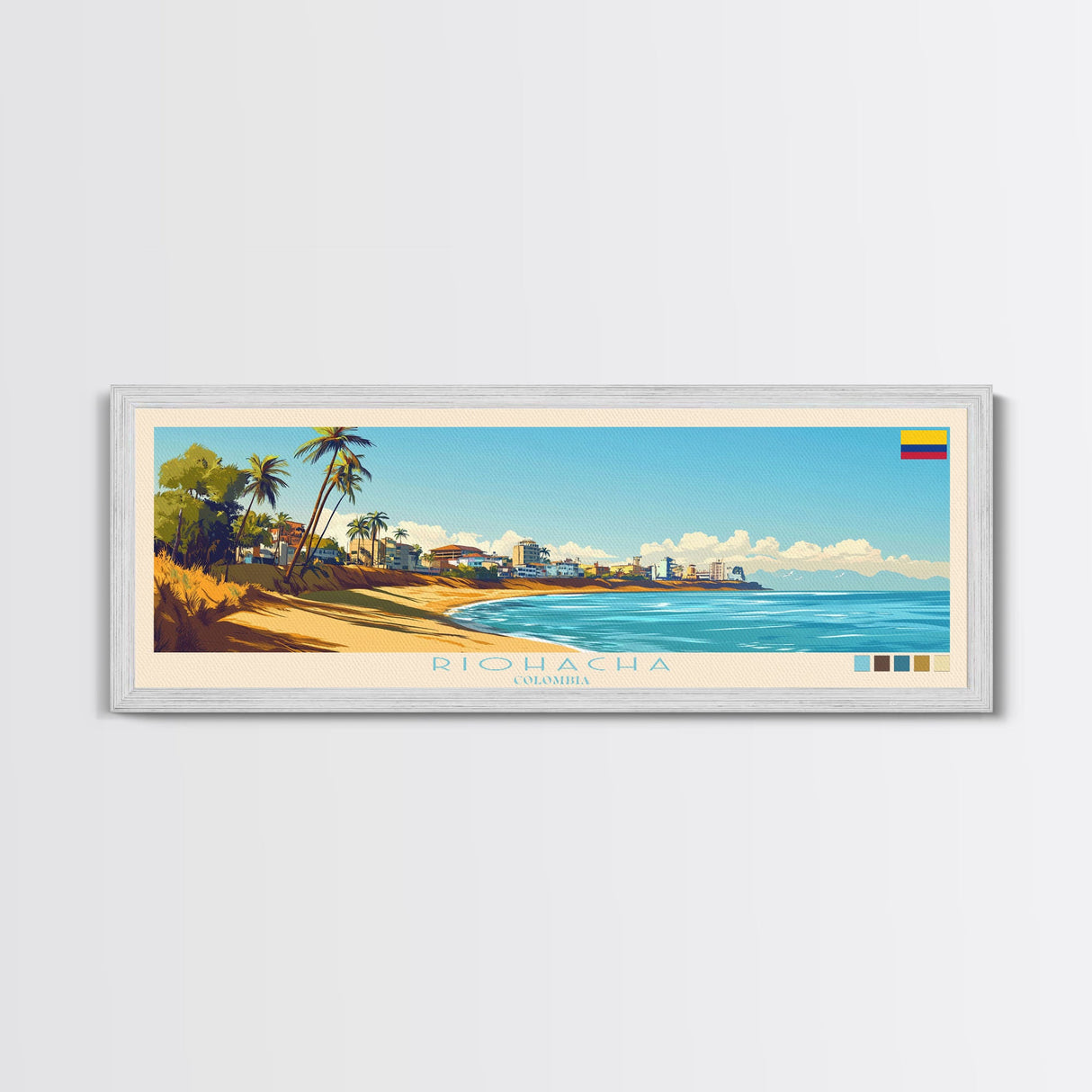 Riohacha, Colombia Travel Poster Panoramic Canvas Print, Riohacha, Colombia Painting, Colombia Art, Riohacha Travel Art, Guest Room Painting