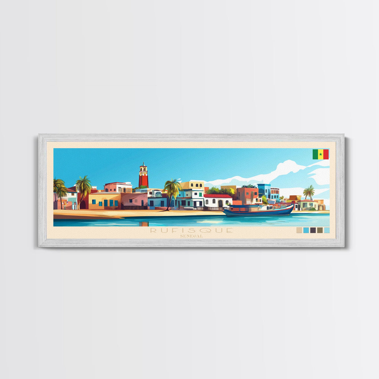 Rufisque, Senegal Panoramic Travel Poster Canvas Print, Rufisque, Senegal Painting, Senegal Art, Rufisque Travel Art, Guest Room Painting