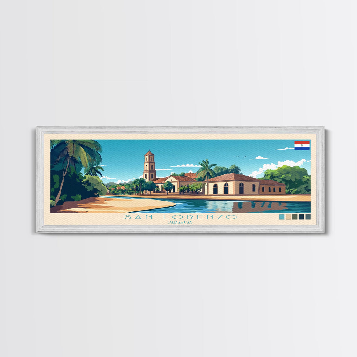 San Lorenzo, Paraguay Travel Poster Panoramic Canvas Print, San Lorenzo, Paraguay Painting, Paraguay Art, San Lorenzo Travel Art, Guest Room Painting