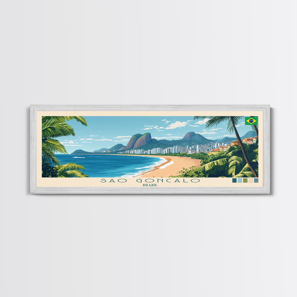 Sao Goncalo, Brazil Panoramic Travel Poster Canvas Print, Sao Goncalo, Brazil Painting, Brazil Art, Sao Goncalo Travel Art, Guest Room Painting