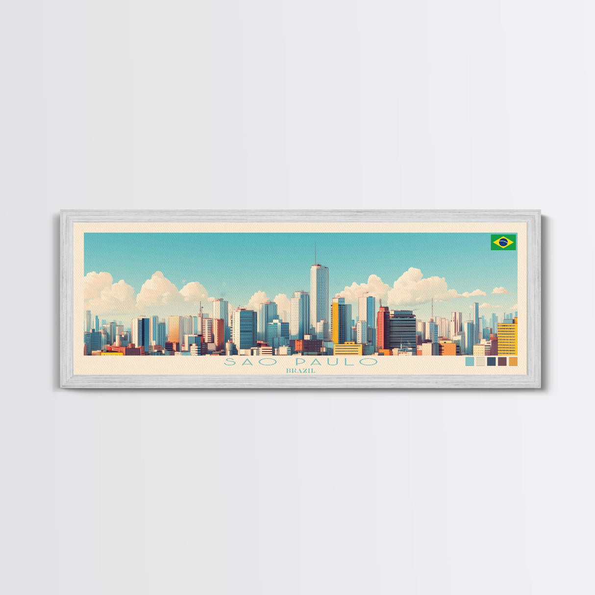 Sao Paulo, Brazil Panoramic Travel Poster Canvas Print, Sao Paulo, Brazil Painting, Brazil Art, Sao Paulo Panoramic Travel Art, Travel Painting