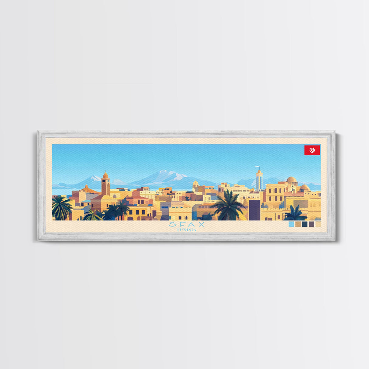 Sfax, Tunisia Panoramic Travel Poster Canvas Print, Sfax, Tunisia Painting, Tunisia Art, Sfax Travel Art, Living Room Painting