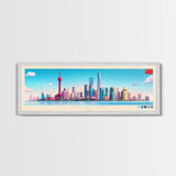 Shanghai, China Travel Poster Panoramic Canvas Print, Shanghai, China Painting, China Art, Shanghai Travel Art, Guest Room Painting