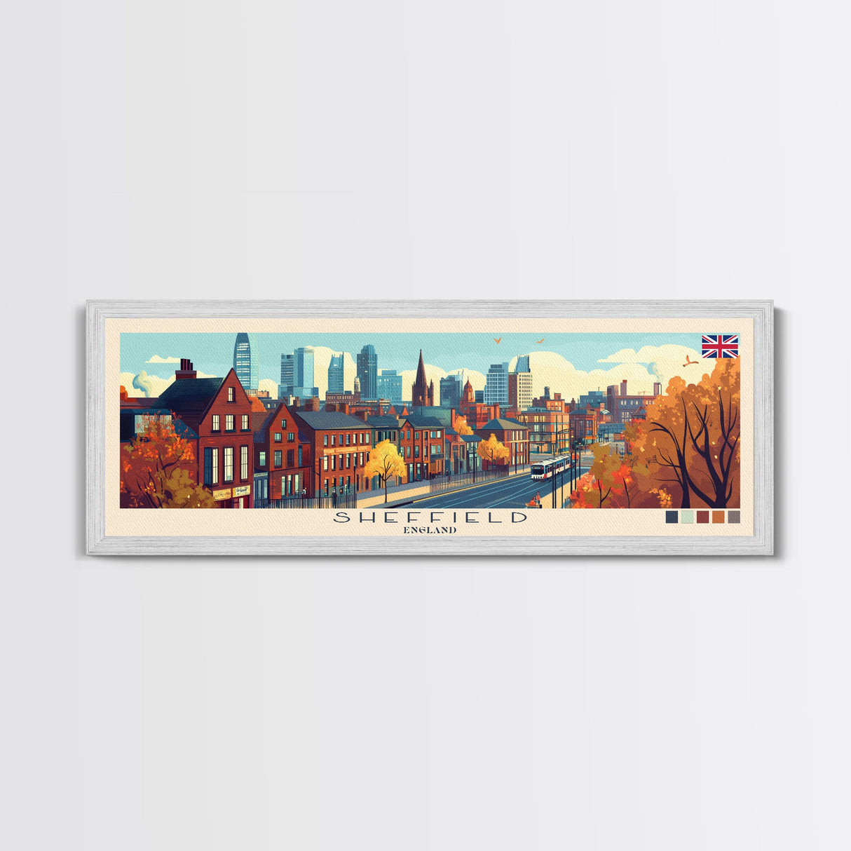 Sheffield, England Panoramic Travel Poster Canvas Print, Sheffield, England Painting, England Art, Sheffield Panoramic Travel Art, Travel Painting