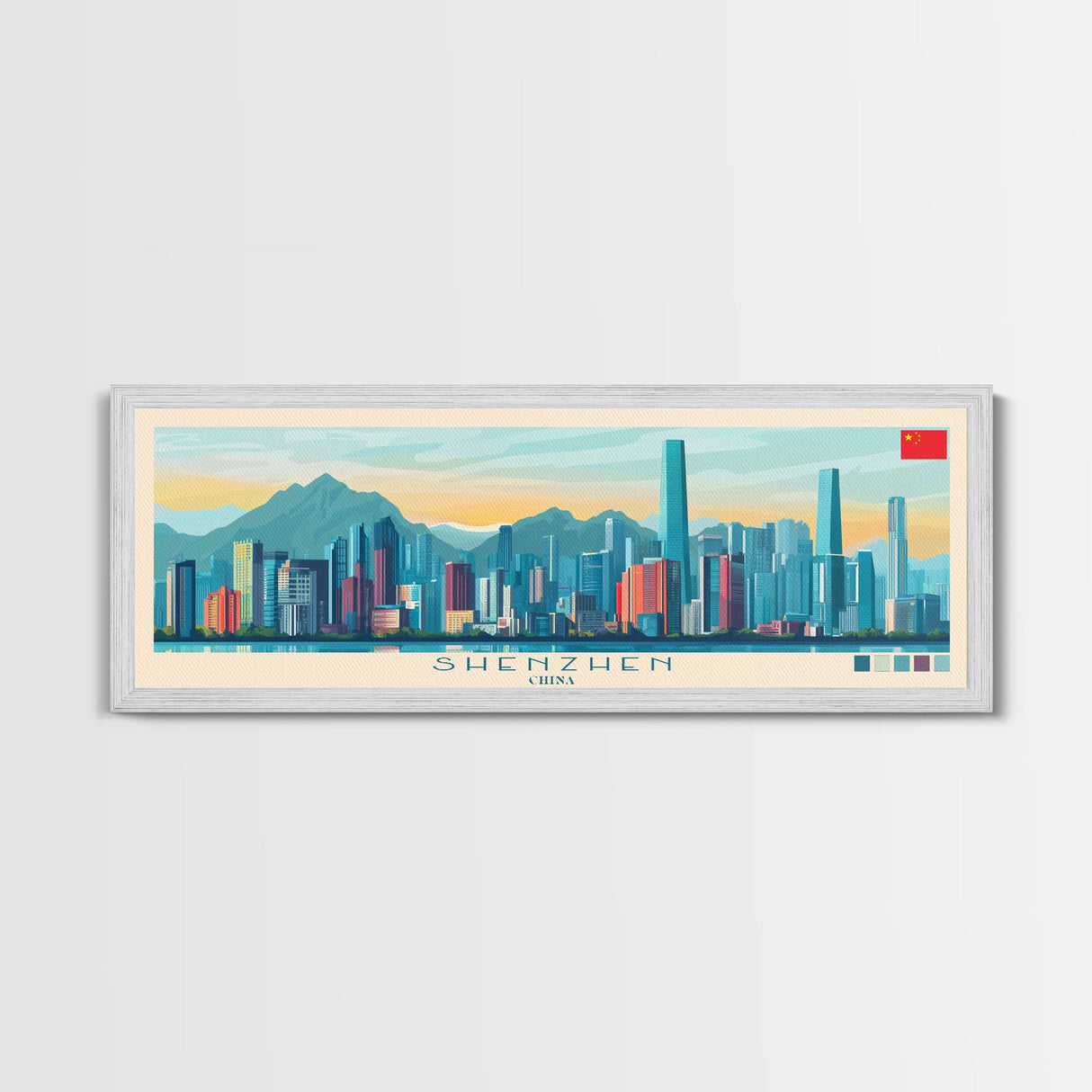 Panoramic Travel Poster Shenzhen, China Canvas Print, Shenzhen, China Painting, China Art, Shenzhen Travel Art, Guest Room Painting