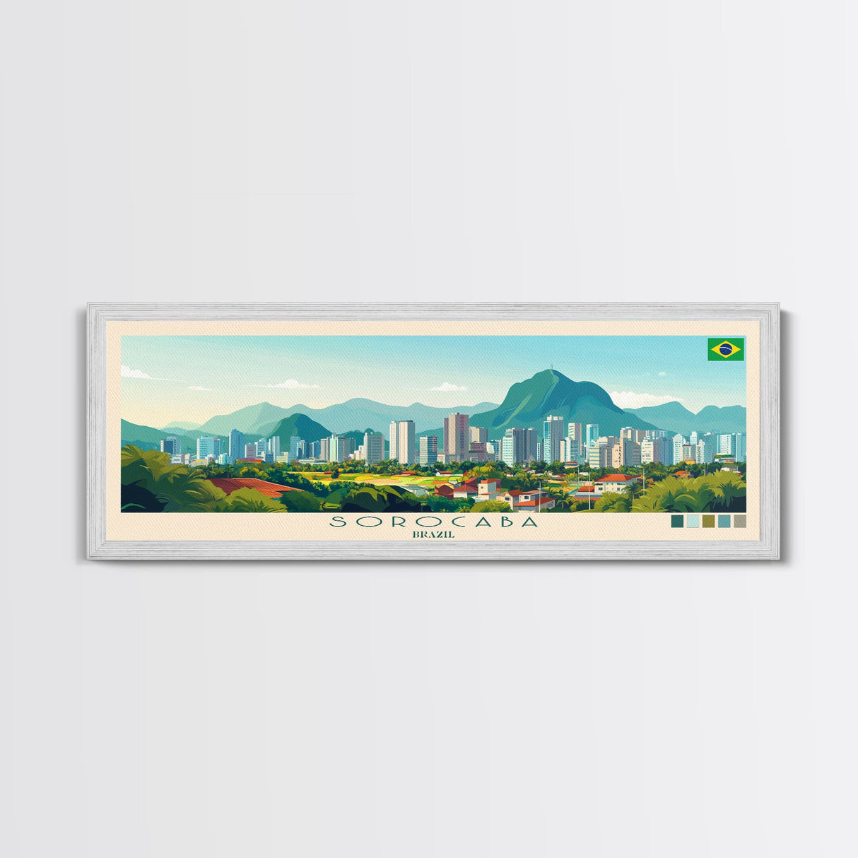 Sorocaba, Brazil Panoramic Travel Poster Canvas Print, Sorocaba, Brazil Painting, Brazil Art, Sorocaba Travel Art, Guest Room Painting