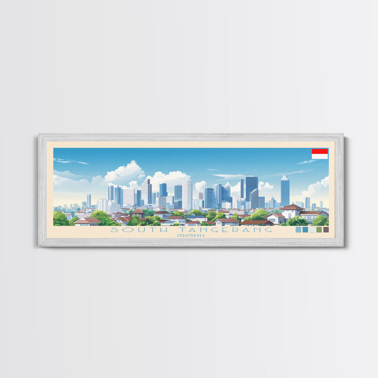 South Tangerang, Indonesia Panoramic Travel Poster Canvas Print, South Tangerang, Indonesia Painting, Indonesia Art, South Tangerang Travel Art, Guest Room Painting