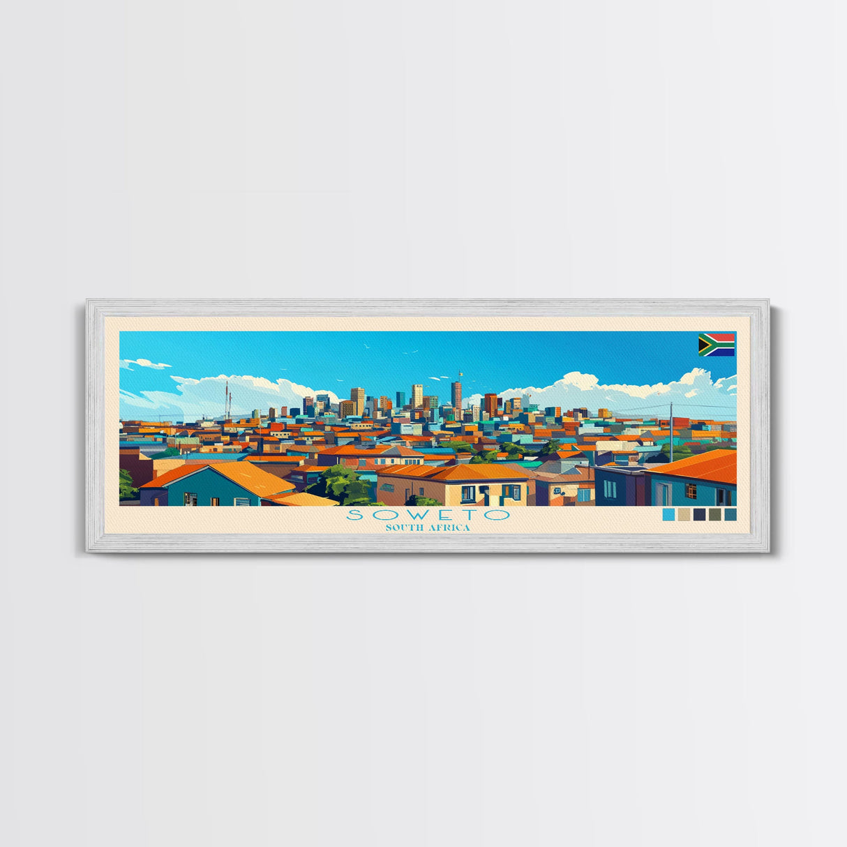 Soweto, South Africa Panoramic Travel Poster Canvas Print, Soweto, South Africa Painting, South Africa Art, Soweto Travel Art, Living Room Painting