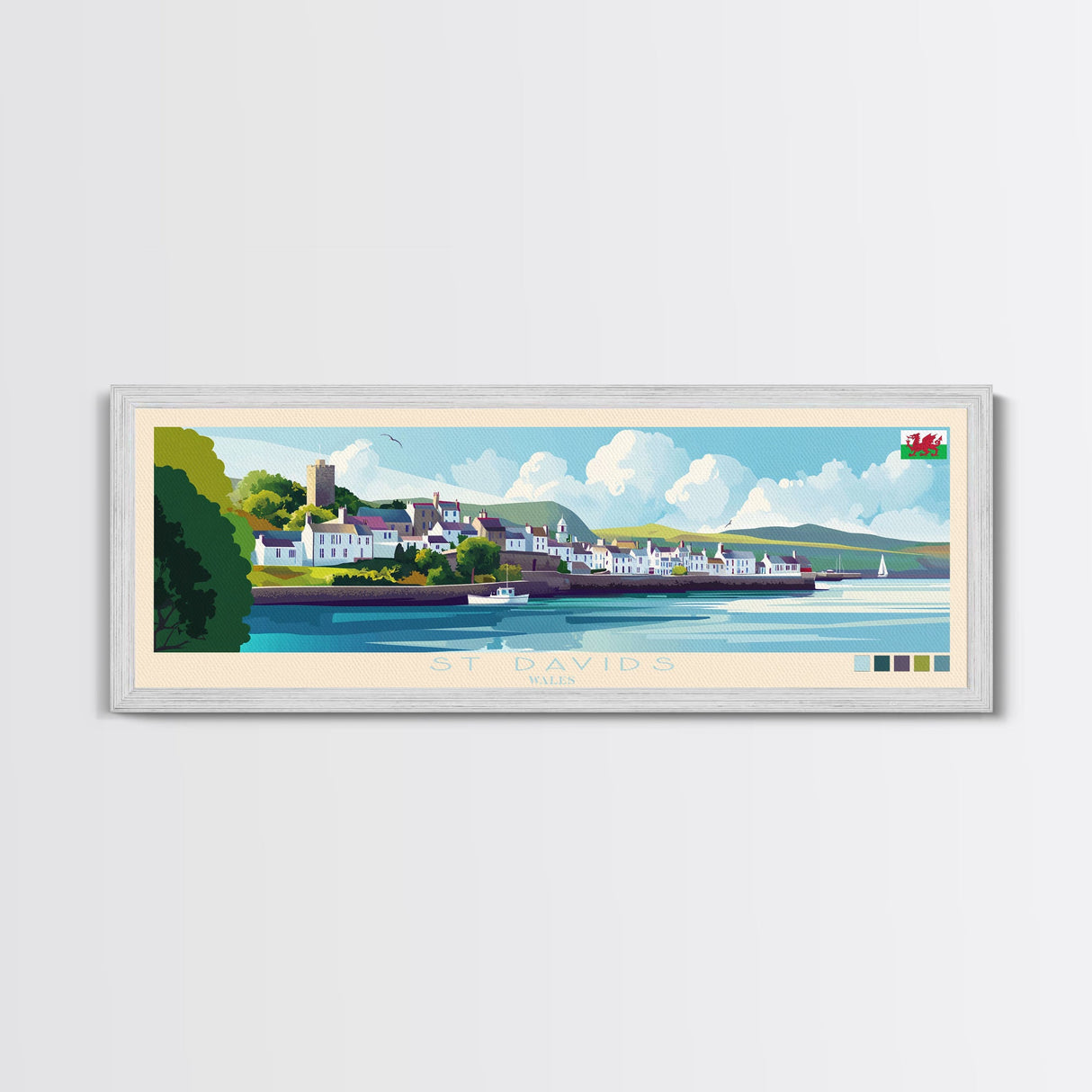 Panoramic Travel Poster St Davids, Wales Canvas Print, St Davids, Wales Painting, Wales Art, St Davids Travel Art, Guest Room Painting