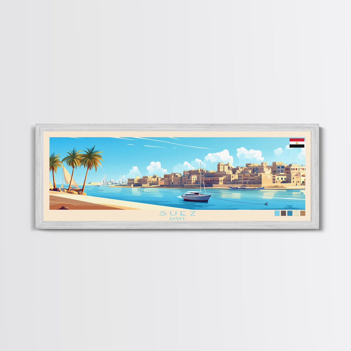 Suez, Egypt Travel Poster Panoramic Canvas Print, Suez, Egypt Painting, Egypt Art, Suez Travel Art, Guest Room Painting