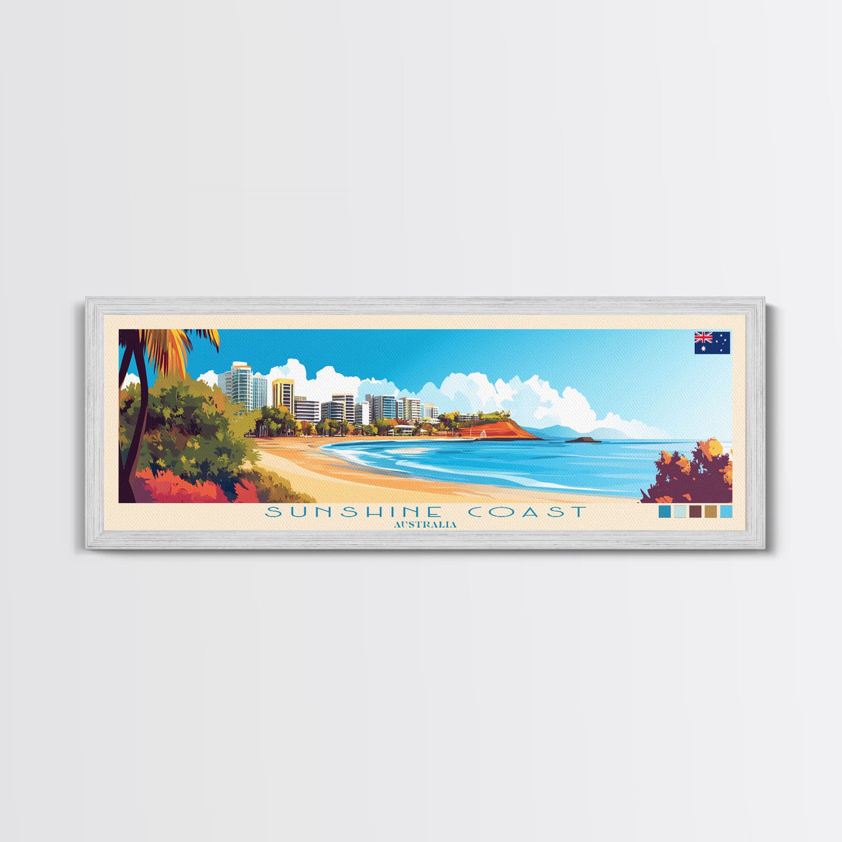 Panoramic Travel Poster Sunshine Coast, Australia Canvas Print, Sunshine Coast, Australia Painting, Australia Art, Sunshine Coast Travel Art, Guest Room Painting