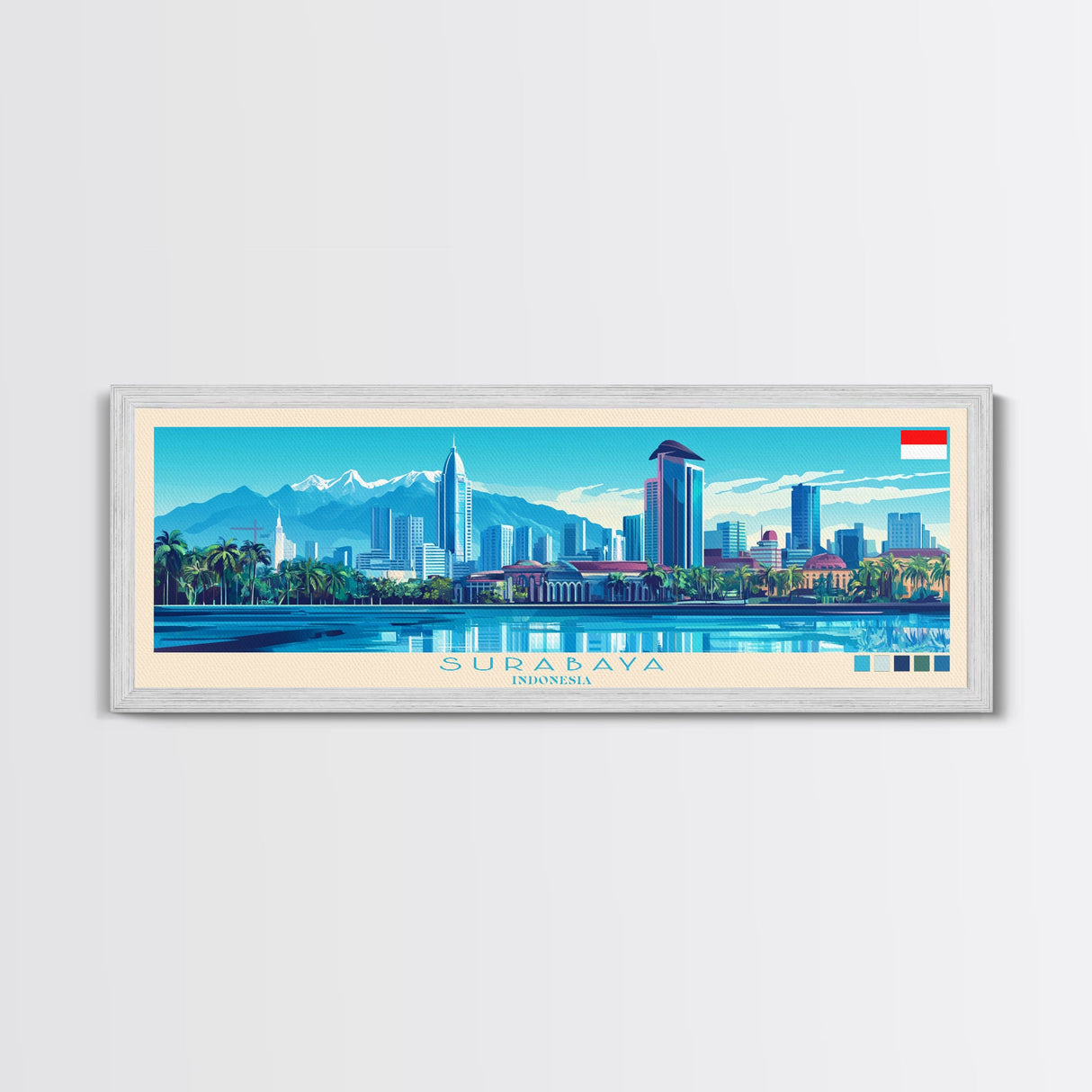 Surabaya, Indonesia Panoramic Travel Poster Canvas Print, Surabaya, Indonesia Painting, Indonesia Art, Surabaya Travel Art, Guest Room Painting