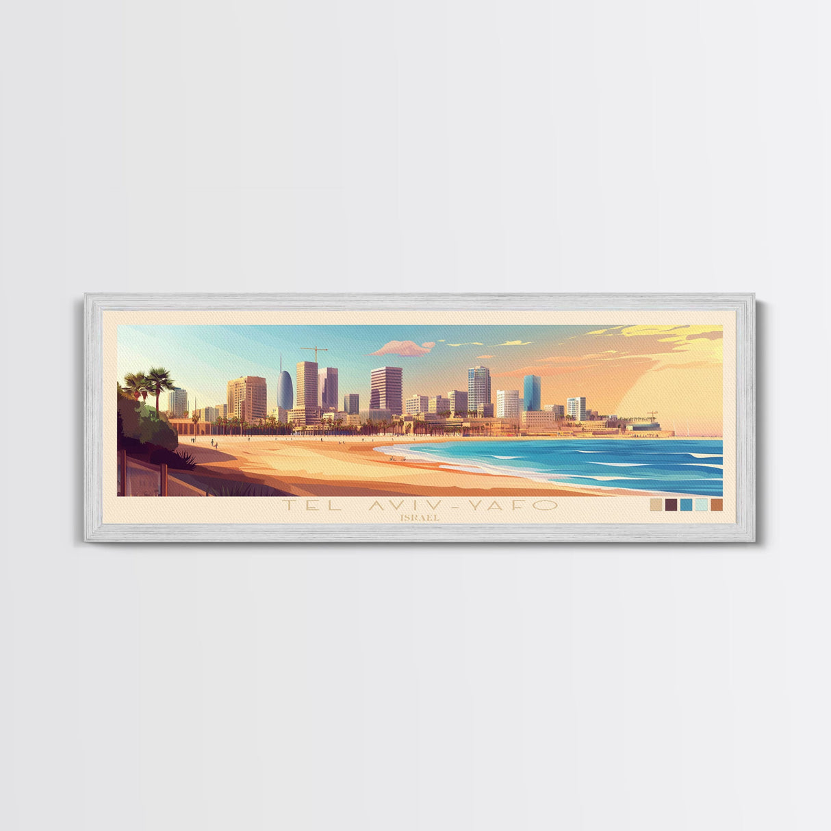 Panoramic Travel Poster Tel Aviv-Yafo, Israel Canvas Print, Tel Aviv-Yafo, Israel Painting, Israel Art, Tel Aviv-Yafo Travel Art, Guest Room Painting