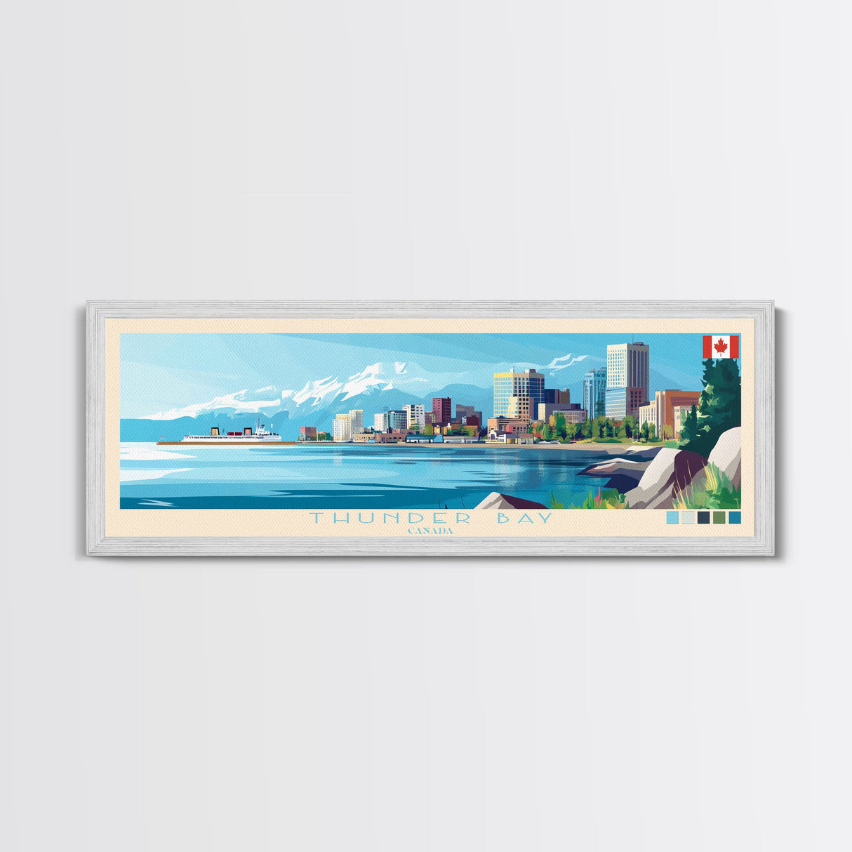 Thunder Bay, Canada Panoramic Travel Poster Canvas Print, Thunder Bay, Canada Painting, Canada Art, Thunder Bay Travel Art, Guest Room Painting