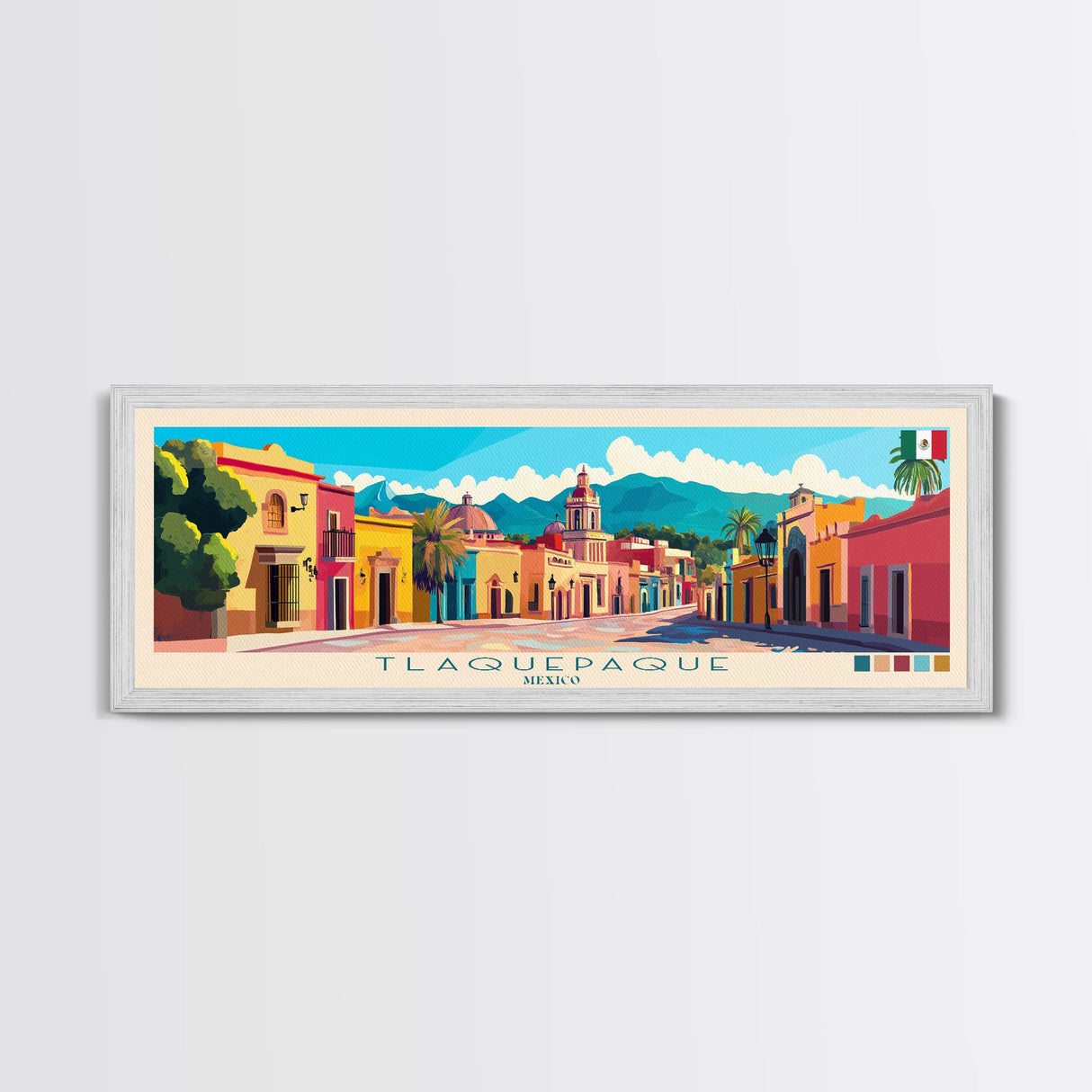 Tlaquepaque, Mexico Panoramic Travel Poster Canvas Print, Tlaquepaque, Mexico Painting, Mexico Art, Tlaquepaque Panoramic Travel Art, Travel Painting