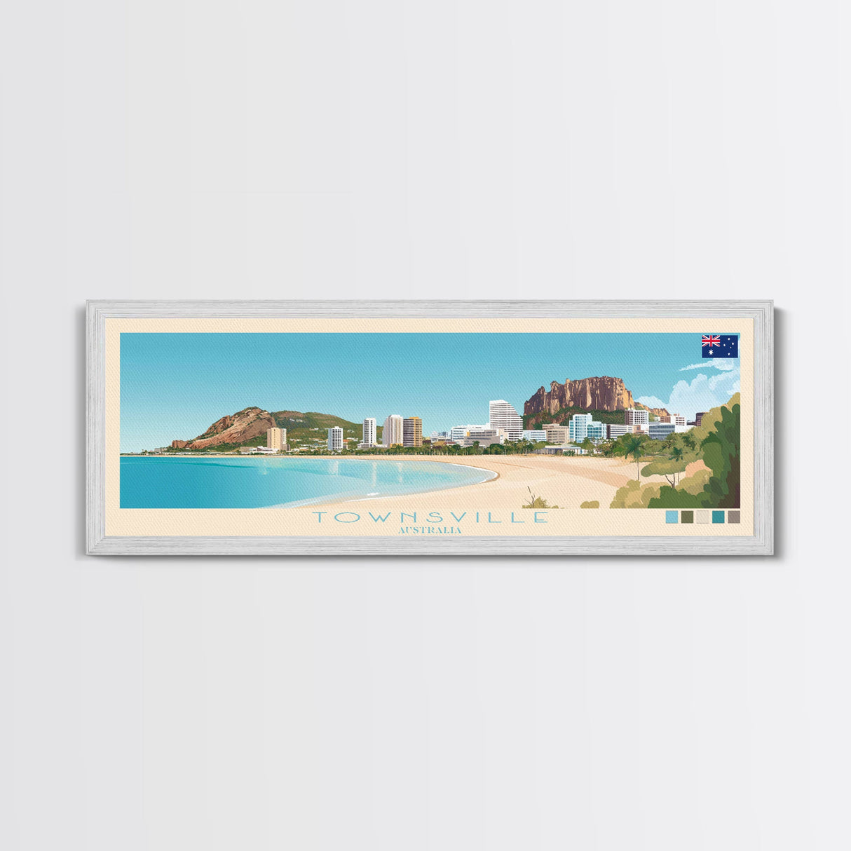 Townsville, Australia Panoramic Travel Poster Canvas Print, Townsville, Australia Painting, Australia Art, Townsville Panoramic Travel Art, Travel Painting