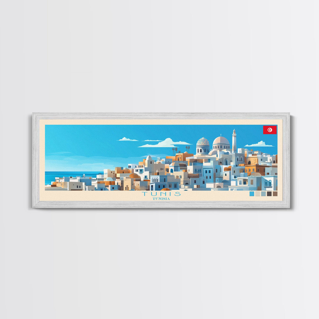 Panoramic Travel Poster Tunis, Tunisia Canvas Print, Tunis, Tunisia Painting, Tunisia Art, Tunis Travel Art, Guest Room Painting