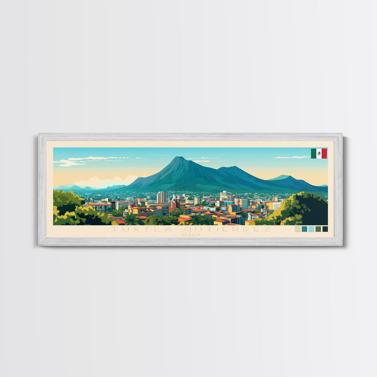 Tuxtla Gutierrez, Mexico Panoramic Travel Poster Canvas Print, Tuxtla Gutierrez, Mexico Painting, Mexico Art, Tuxtla Gutierrez Panoramic Travel Art, Travel Painting