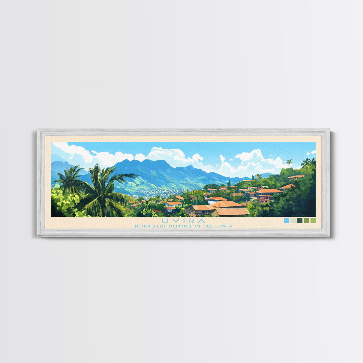 Uvira, Congo Travel Poster Panoramic Canvas Print, Uvira, Congo Painting, Congo Art, Uvira Travel Art, Guest Room Painting