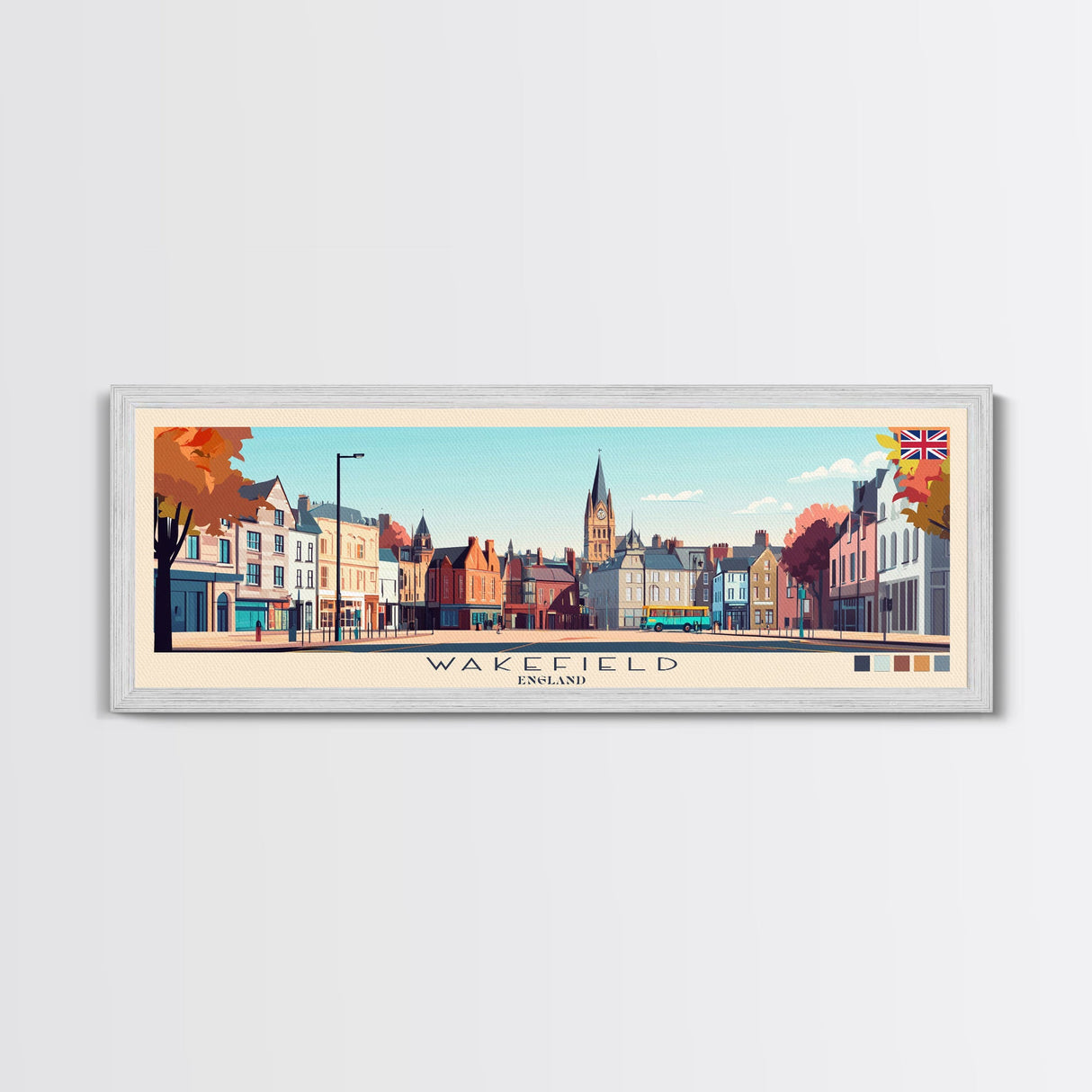 Wakefield, England Panoramic Travel Poster Canvas Print, Wakefield, England Painting, England Art, Wakefield Panoramic Travel Art, Travel Painting