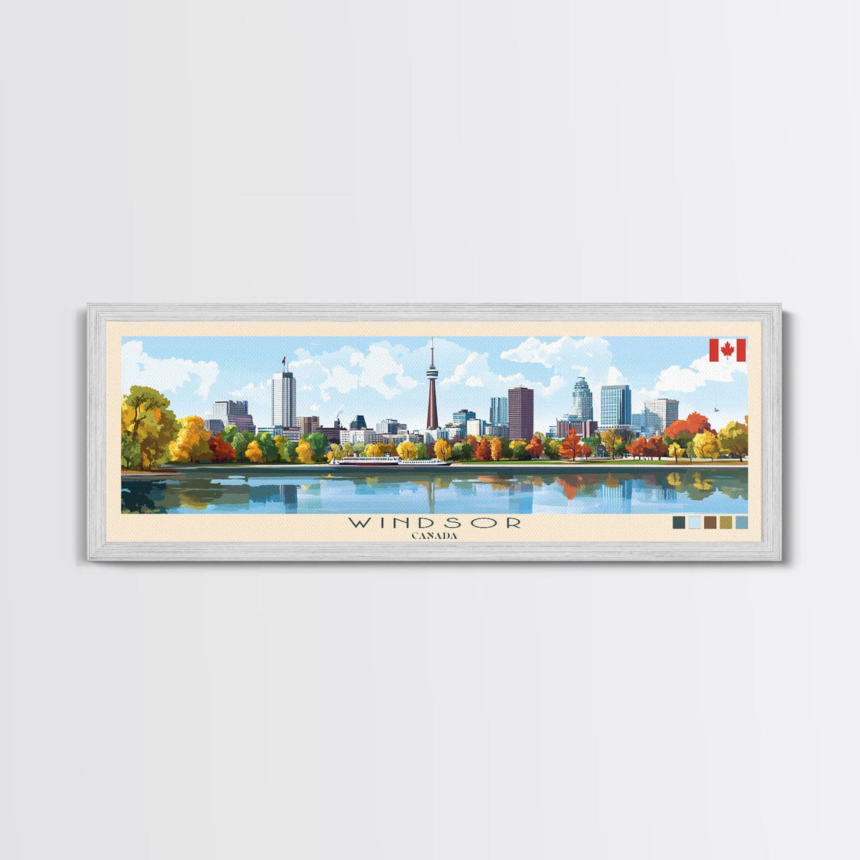 Windsor, Canada Panoramic Travel Poster Canvas Print, Windsor, Canada Painting, Canada Art, Windsor Panoramic Travel Art, Travel Painting