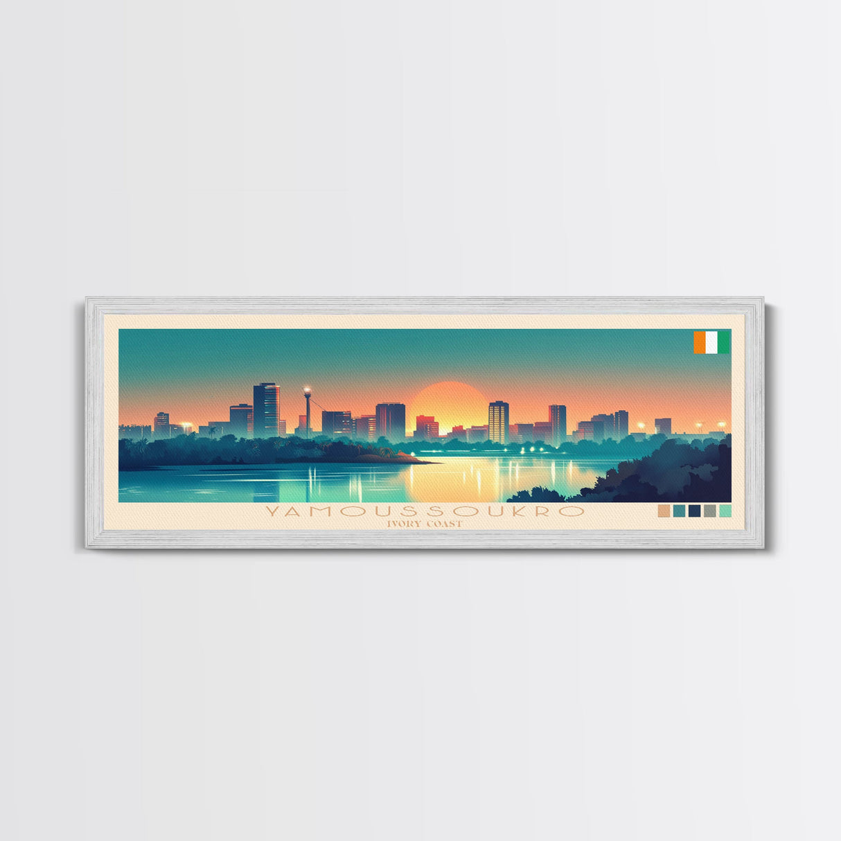 Yamoussoukro, Ivory Coast Travel Poster Panoramic Canvas Print, Yamoussoukro, Ivory Coast Painting, Ivory Coast Art, Yamoussoukro Travel Art, Guest Room Painting