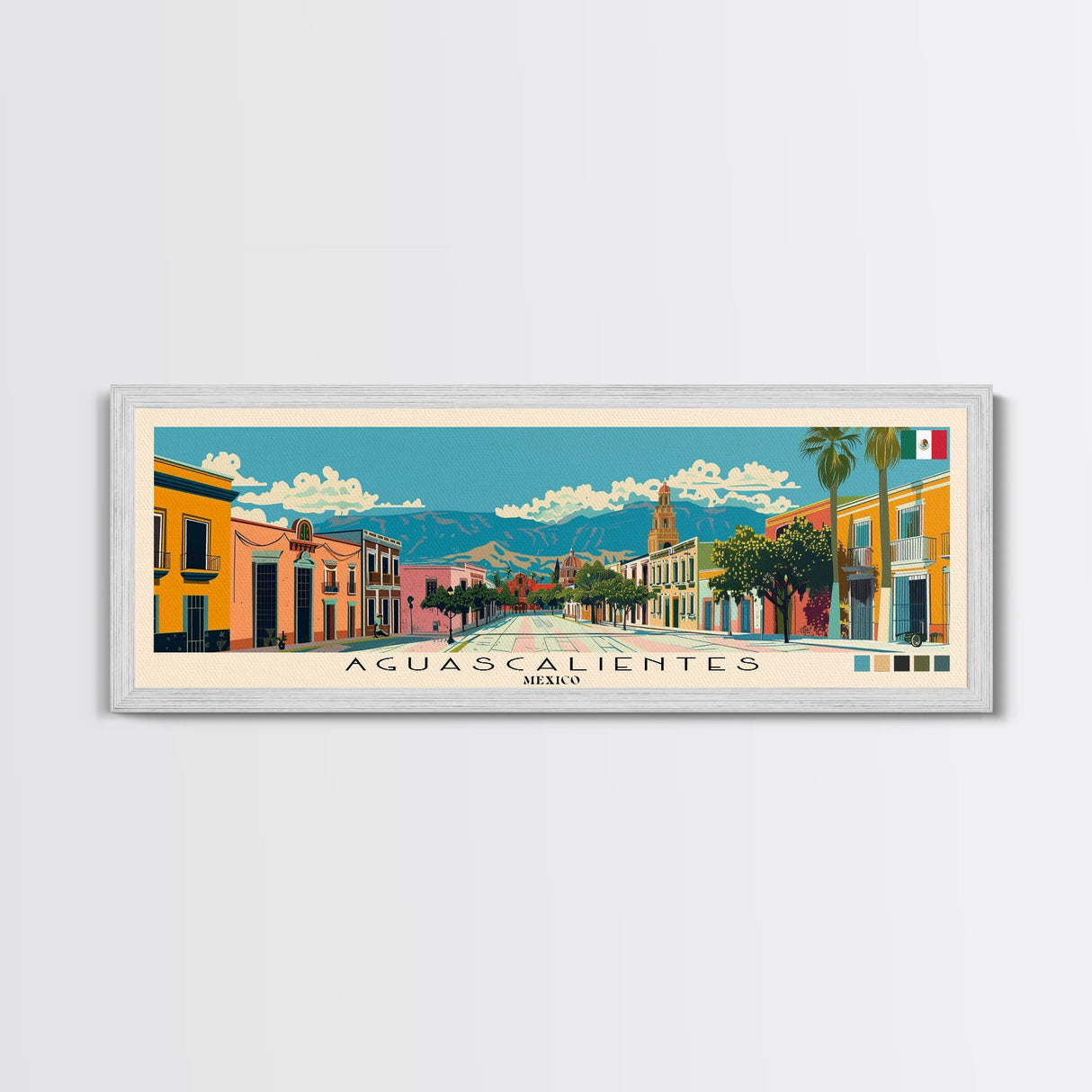 Aguascalientes, Mexico Panoramic Canvas Print, Aguascalientes, Mexico Painting, Mexico Art, Aguascalientes Travel Poster, Travel Art, Guest Room Painting