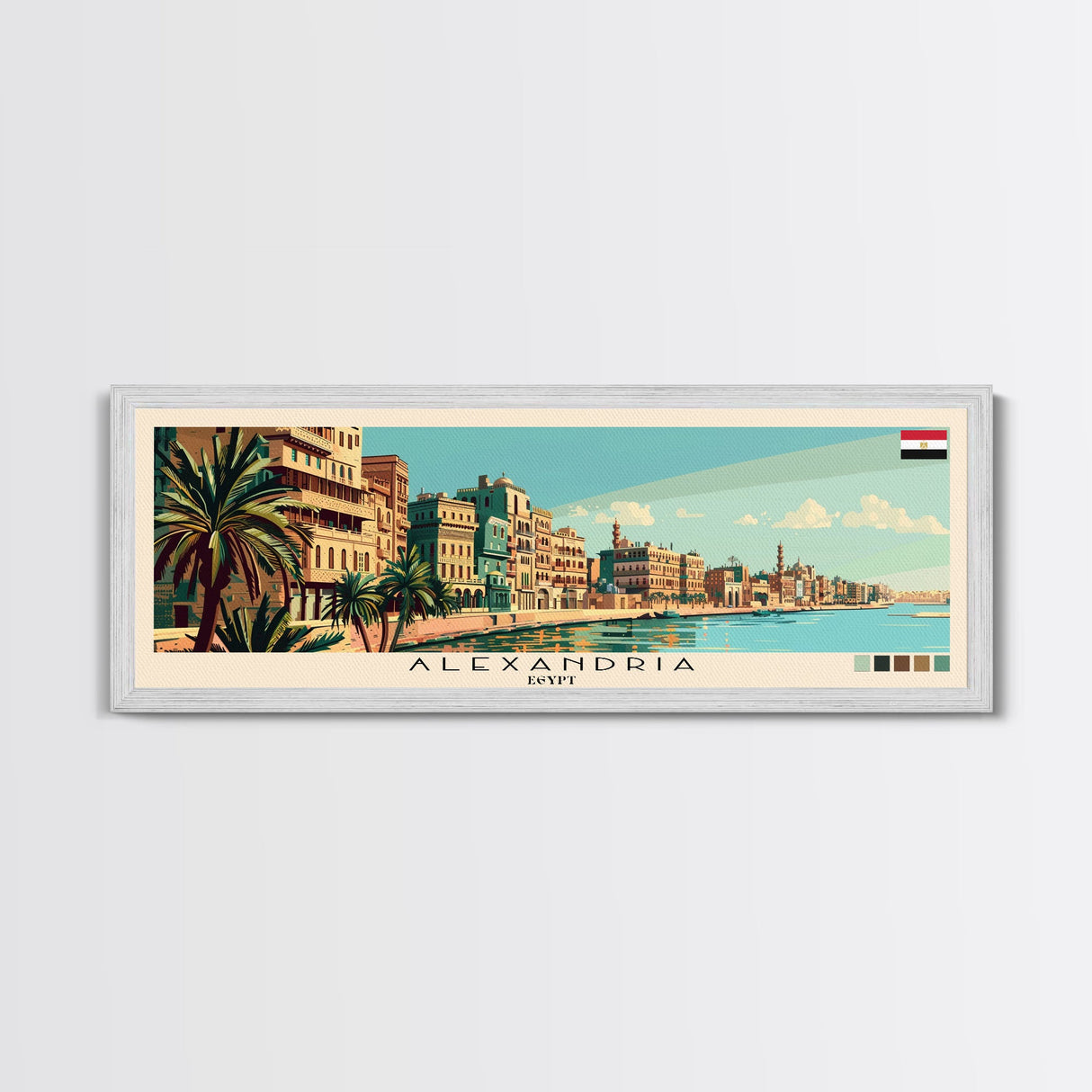 Alexandria, Egypt Panoramic Canvas Print, Alexandria, Egypt Painting, Egypt Art, Alexandria Travel Poster, Travel Art, Guest Room Painting