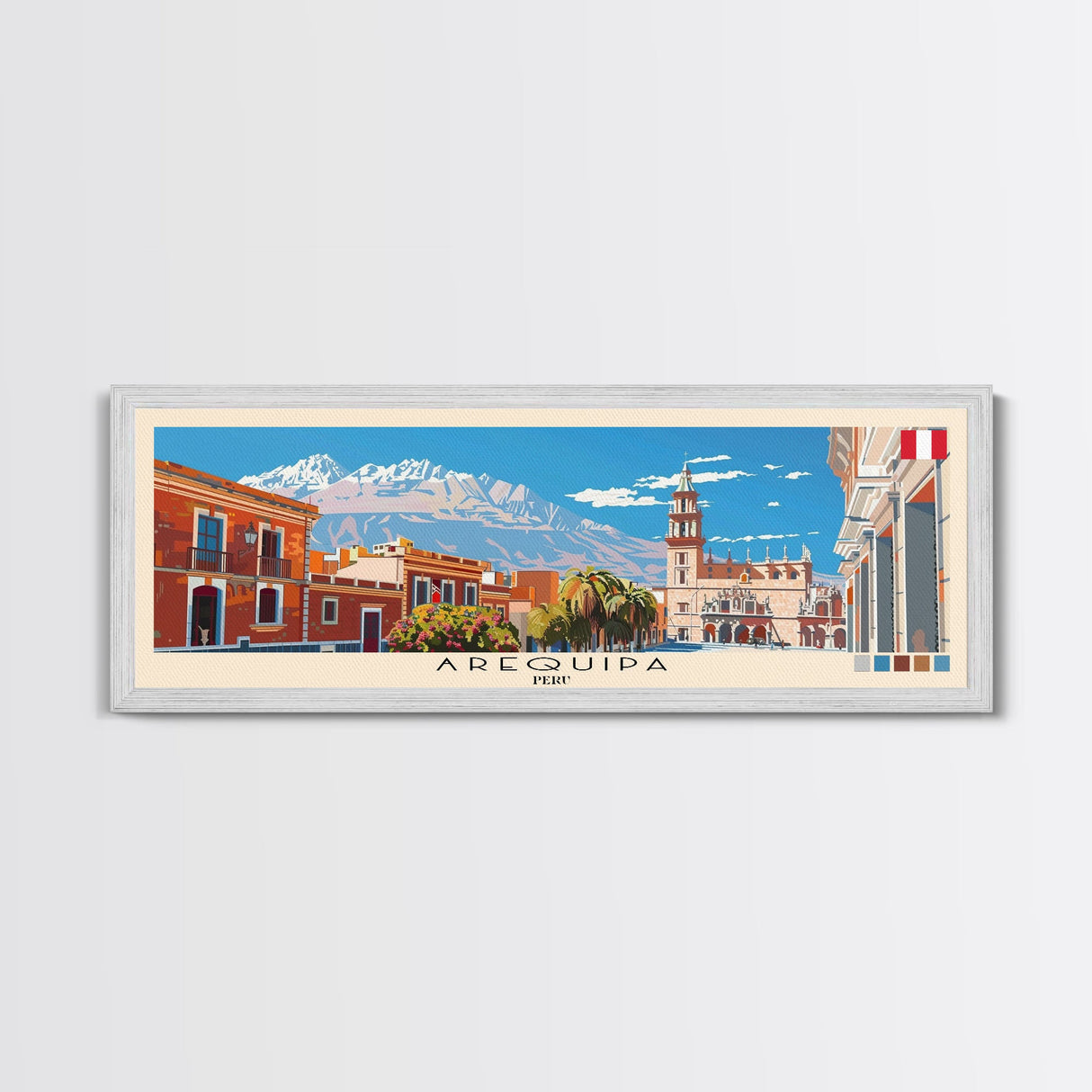 Arequipa, Peru Panoramic Canvas Print, Arequipa, Peru Painting, Peru Art, Arequipa Travel Poster, Travel Art, Guest Room Painting