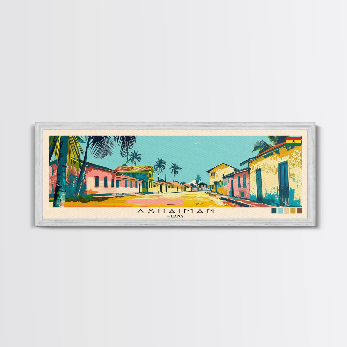 Ashaiman, Ghana Panoramic Canvas Print, Ashaiman, Ghana Painting, Ghana Art, Ashaiman Travel Poster, Travel Art, Guest Room Painting