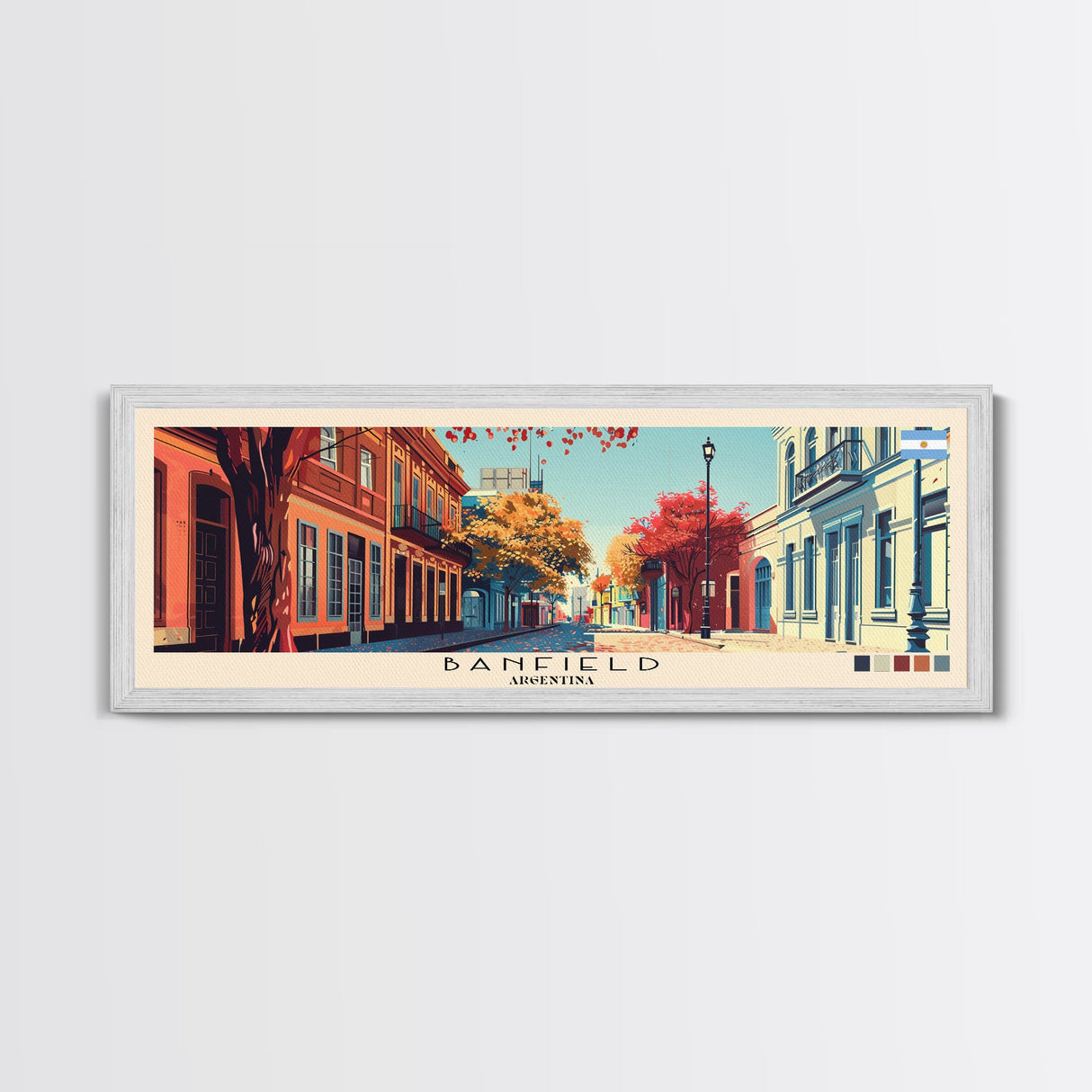 Banfield, Argentina Panoramic Canvas Print, Banfield, Argentina Painting, Argentina Art, Banfield Travel Poster, Travel Art, Guest Room Painting