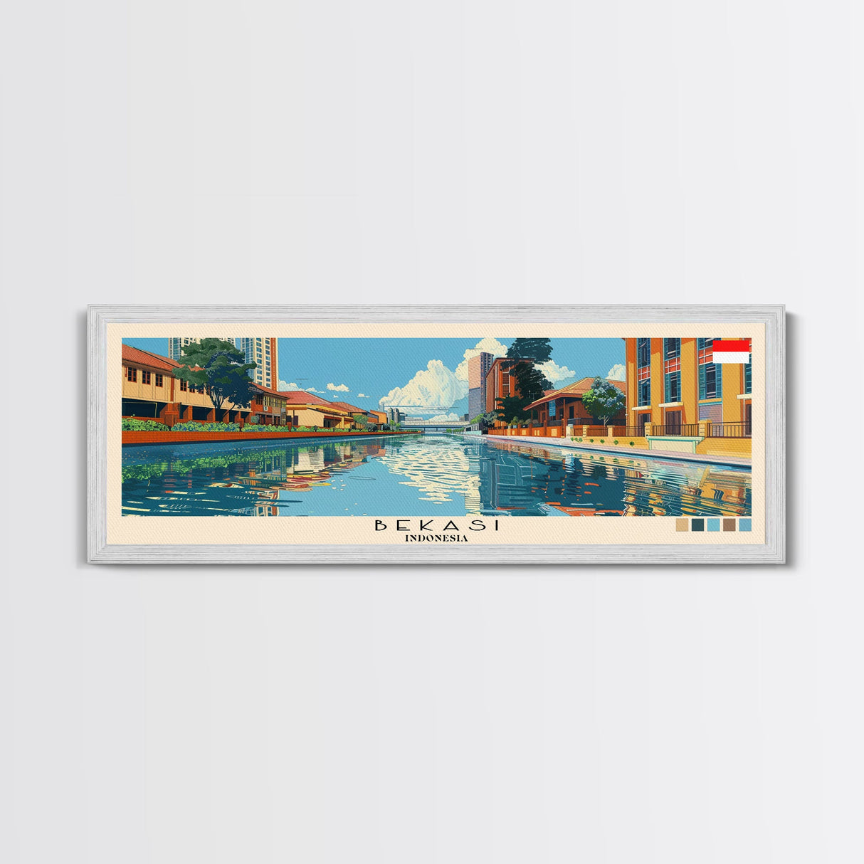 Bekasi, Indonesia Panoramic Canvas Print, Bekasi, Indonesia Painting, Indonesia Art, Bekasi Travel Poster, Travel Art, Guest Room Painting