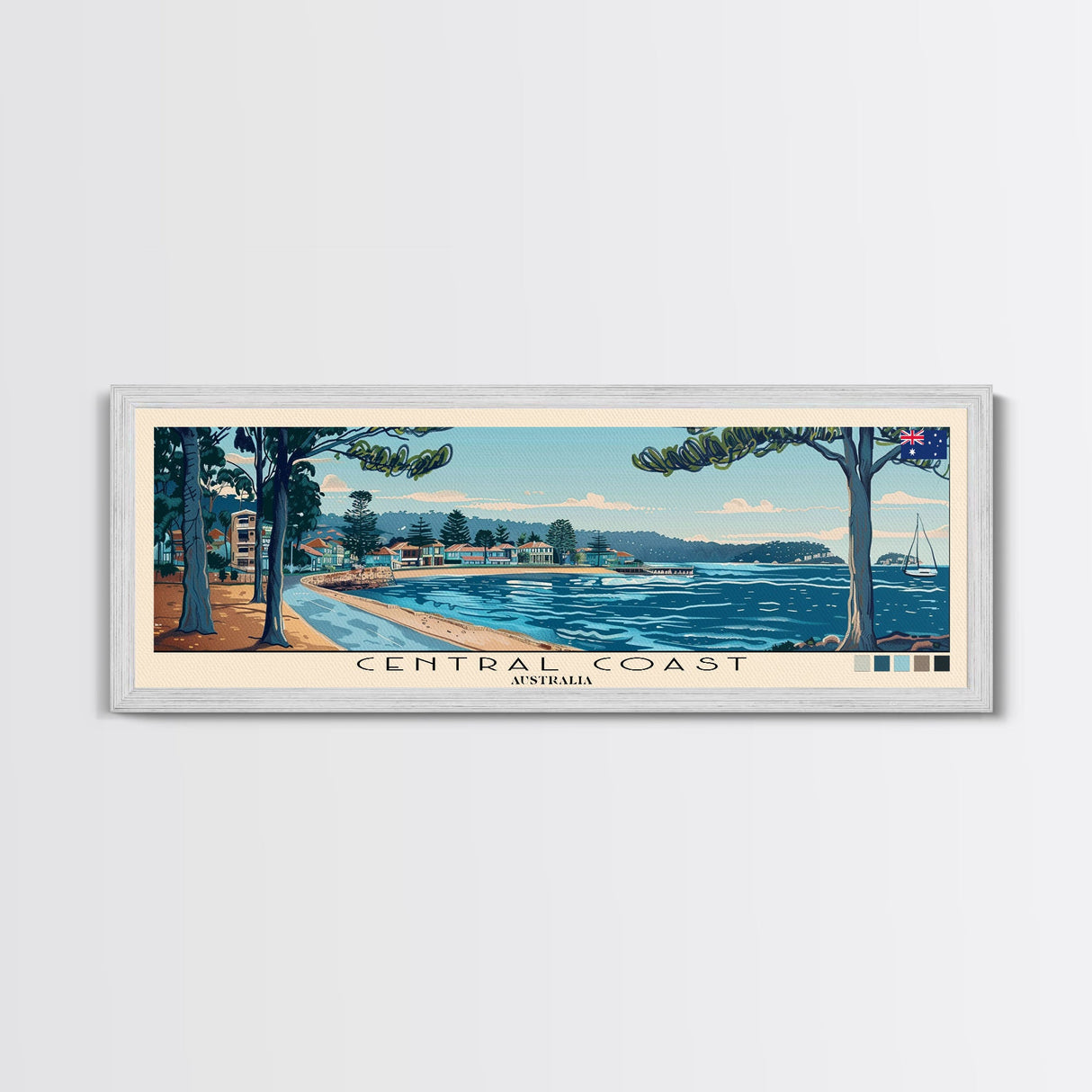 Central Coast, Australia Panoramic Canvas Print, Central Coast, Australia Painting, Australia Art, Central Coast Travel Poster, Travel Art, Vacation Gift